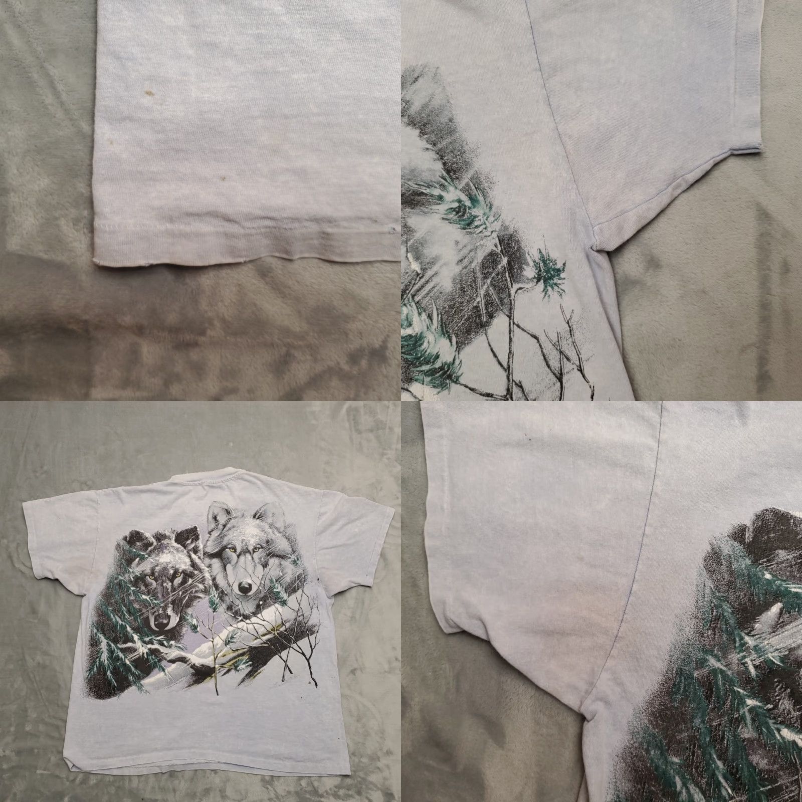 Hanes VINTAGE Wolf Shirt Mens L Blue Single Stitch Nature AOP Outdoors Made in USA TEE Size US L / EU 52-54 / 3 - 8 Thumbnail