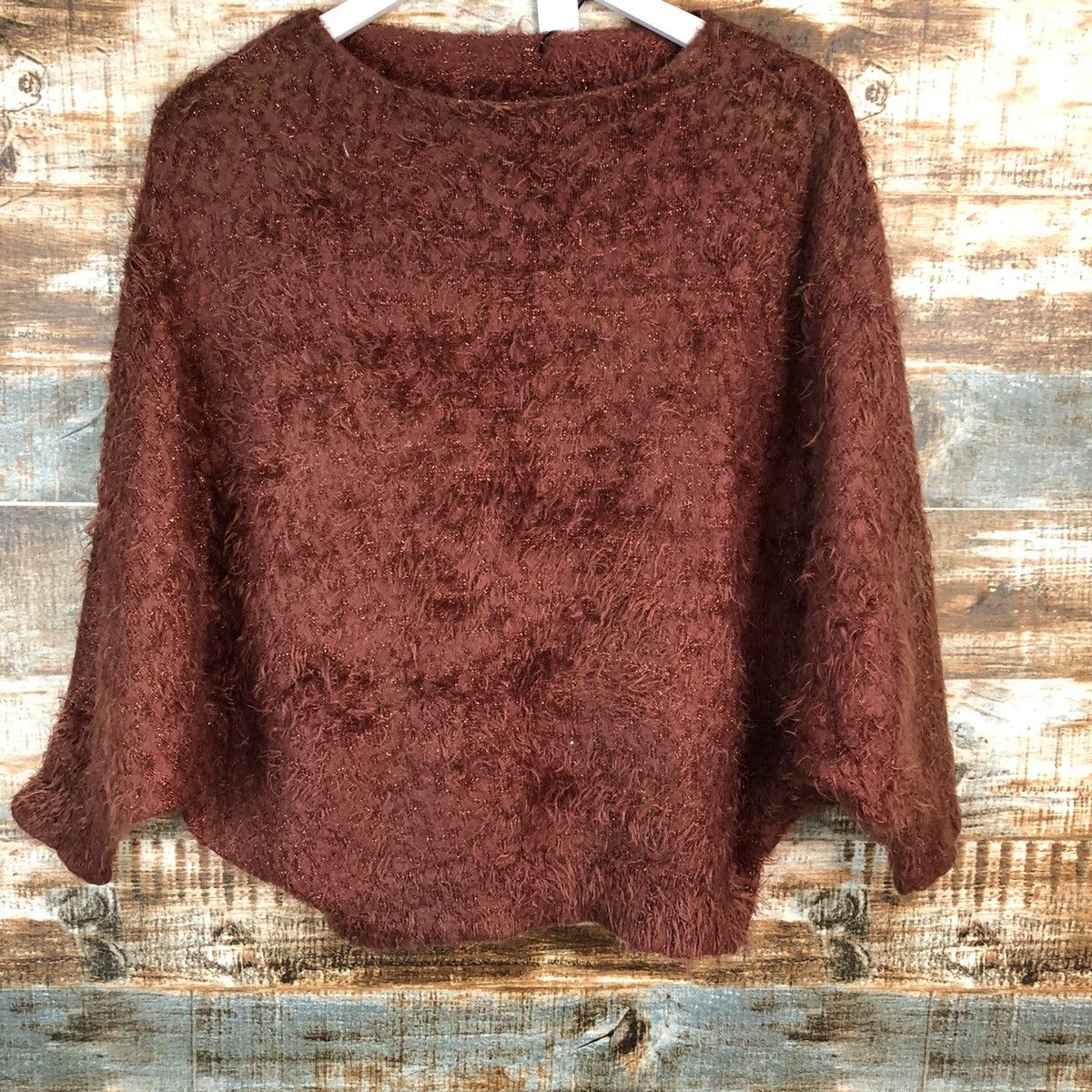 Homespun Knitwear × Japanese Brand Pimky Brown Cloaks fur mohair shaggy Knitwear #A1724 Size US M / EU 48-50 / 2 - 6 Thumbnail