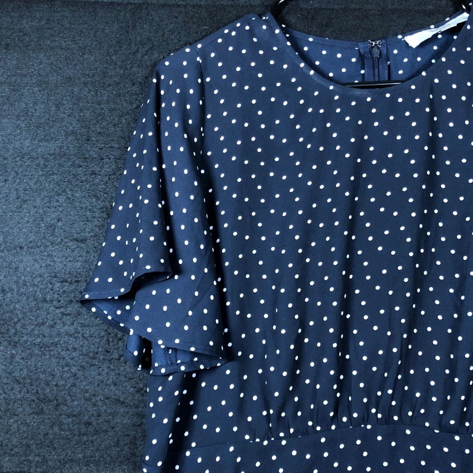 Ann Taylor LOFT Womens Blouse Blue White Polka Dot Crew Neck Short Sleeve Zip Back 4 - Casual Workwear Formal Size S / US 4 / IT 40 - 4 Thumbnail