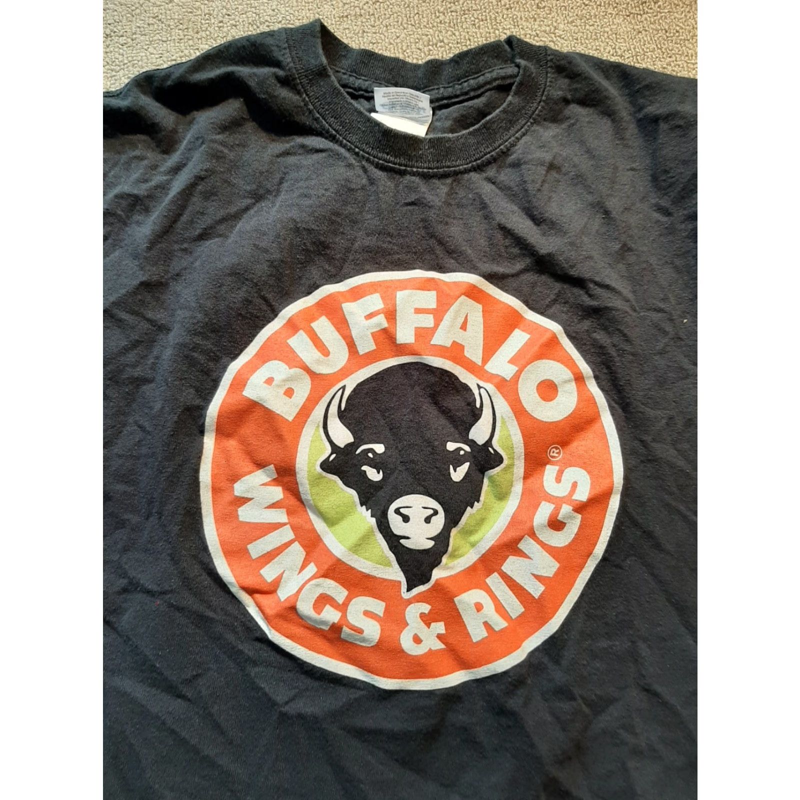 Vintage Buffalo Wings & Rings Restaurant Employee Shirt Adult Medium M Black Port and Company Shirt T-Shirt Men Short Sleeve Uniform Top Size US M / EU 48-50 / 2 - 4 Thumbnail