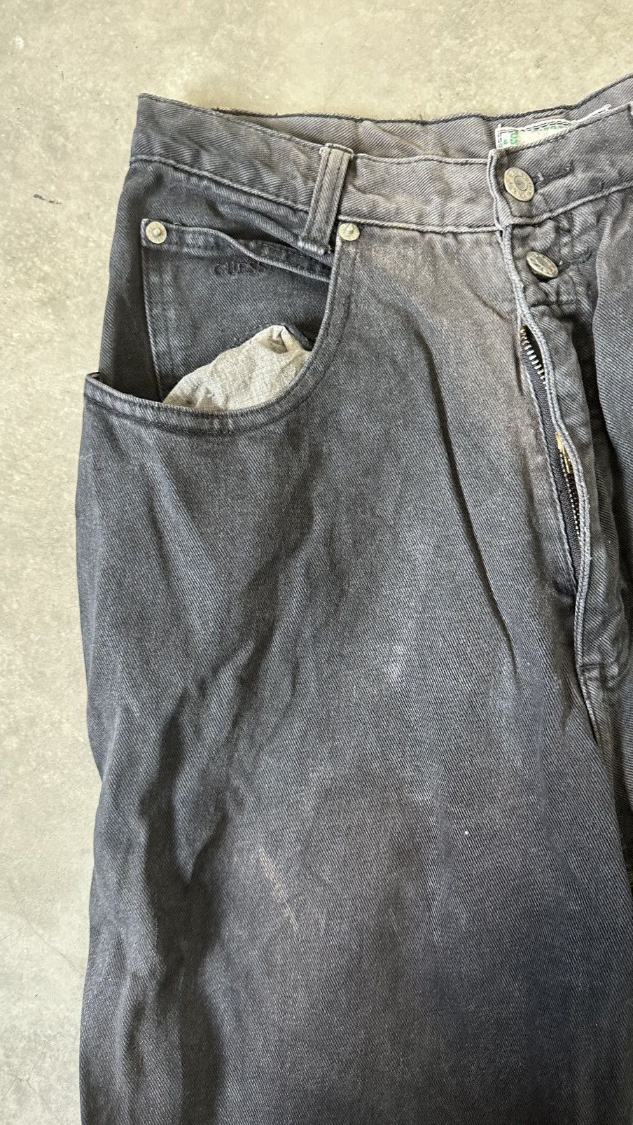 Guess VINTAGE GUESS USA DISTRESSED DENIM BLACK PANT Size US 30 / EU 46 - 4 Thumbnail