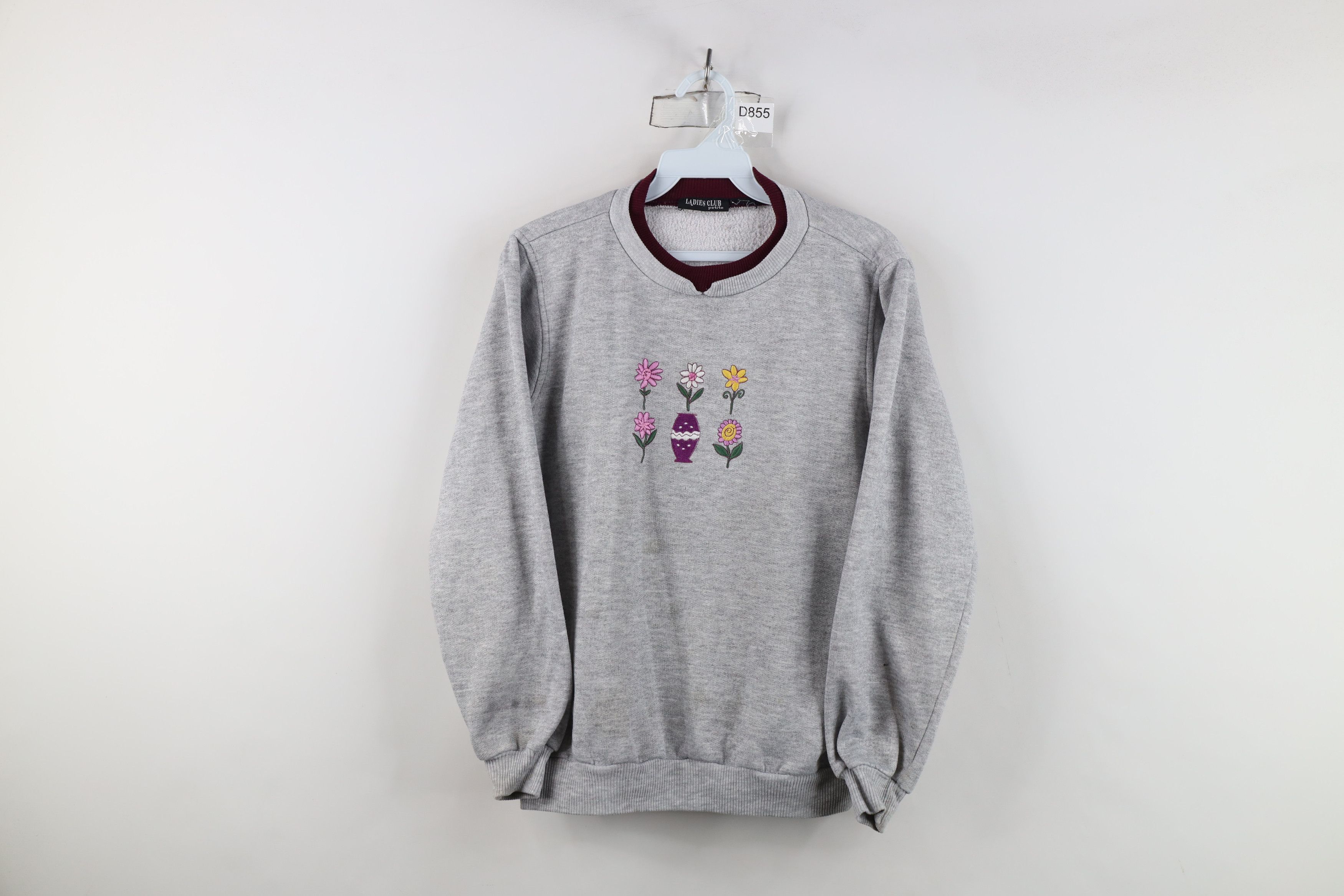 Vintage Vintage 90s Streetwear Flower Sweatshirt Heather Gray Size M / US 6-8 / IT 42-44 - 1 Thumbnail