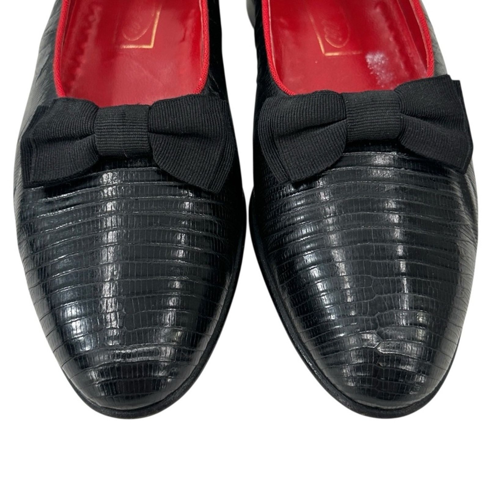 Fratelli Rossetti Black Embossed Leather Opera Bow Dress Shoes Slip On Loafers Size US 9.5 / EU 42-43 - 4 Thumbnail