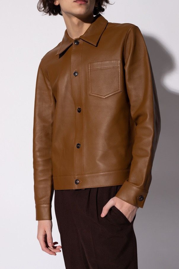 AMI NEW M Tan Brown Lamb Leather Classic Leather Buttoned Jacket Size US M / EU 48-50 / 2 - 6 Thumbnail