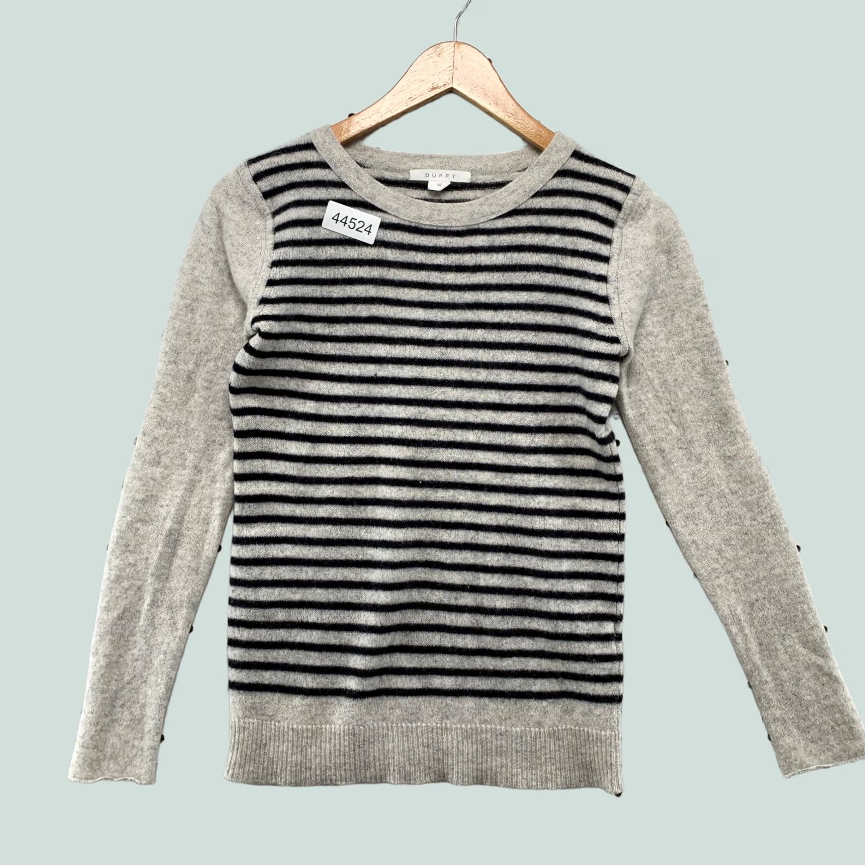Vintage Duffy Sweater Womens Small Gray Striped Pullover 100% Cashmere Preppy Size S / US 4 / IT 40 - 1 Thumbnail