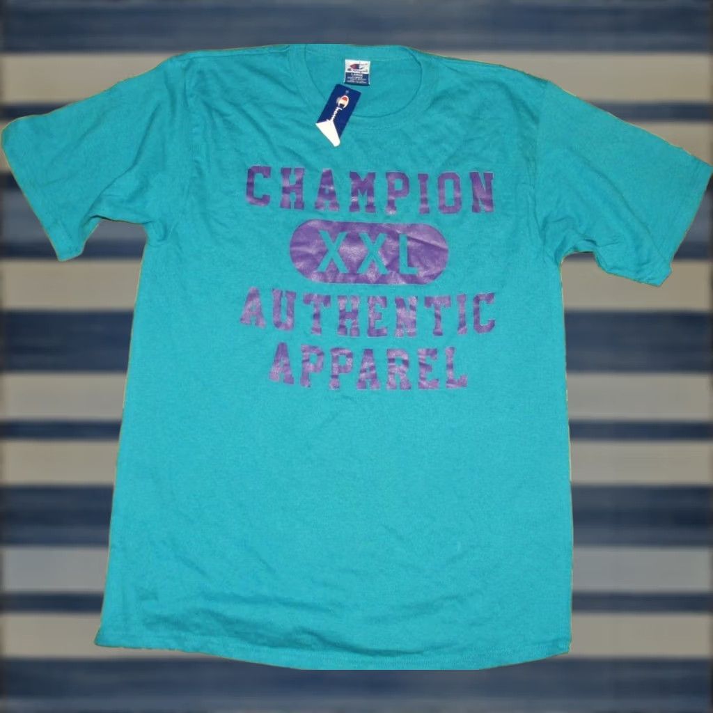 Champion Vtg CHAMPION T Shirt Made In USA Large NWT Authentic Apparel Chest(armpit to armpit):23 Length:33 100% Cotton Blue Mens Regular Size L Size US L / EU 52-54 / 3 - 1 Thumbnail