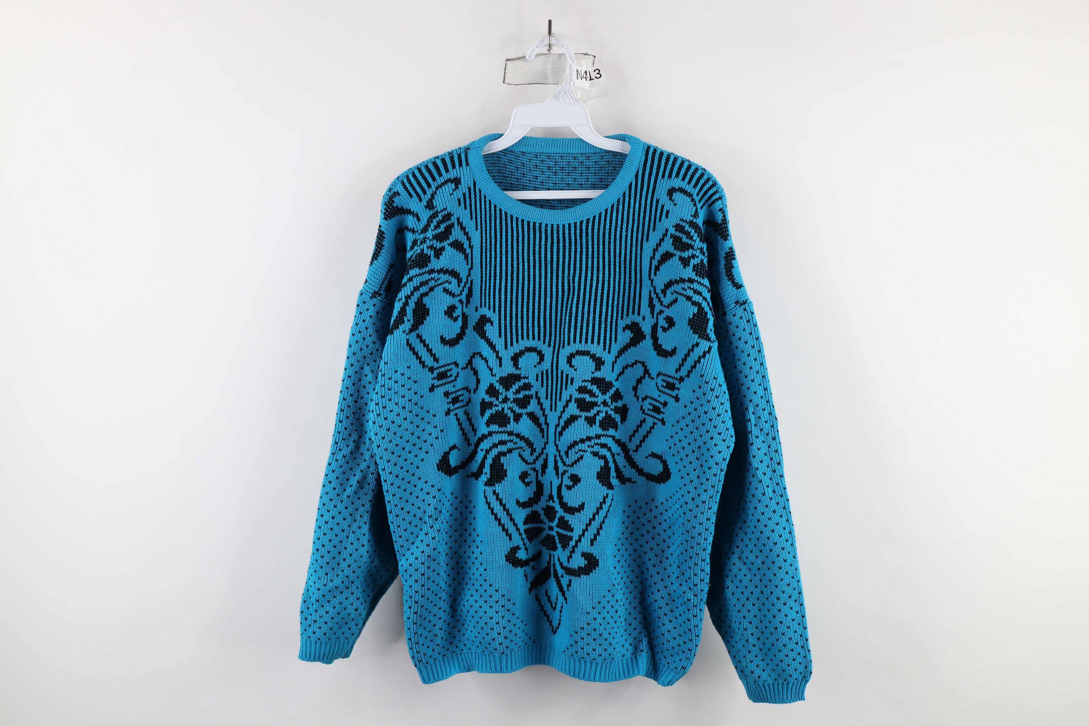 Vintage Vintage 90s Streetwear Flower Geometric Knit Mom Sweater Size XL / US 12-14 / IT 48-50 - 1 Thumbnail