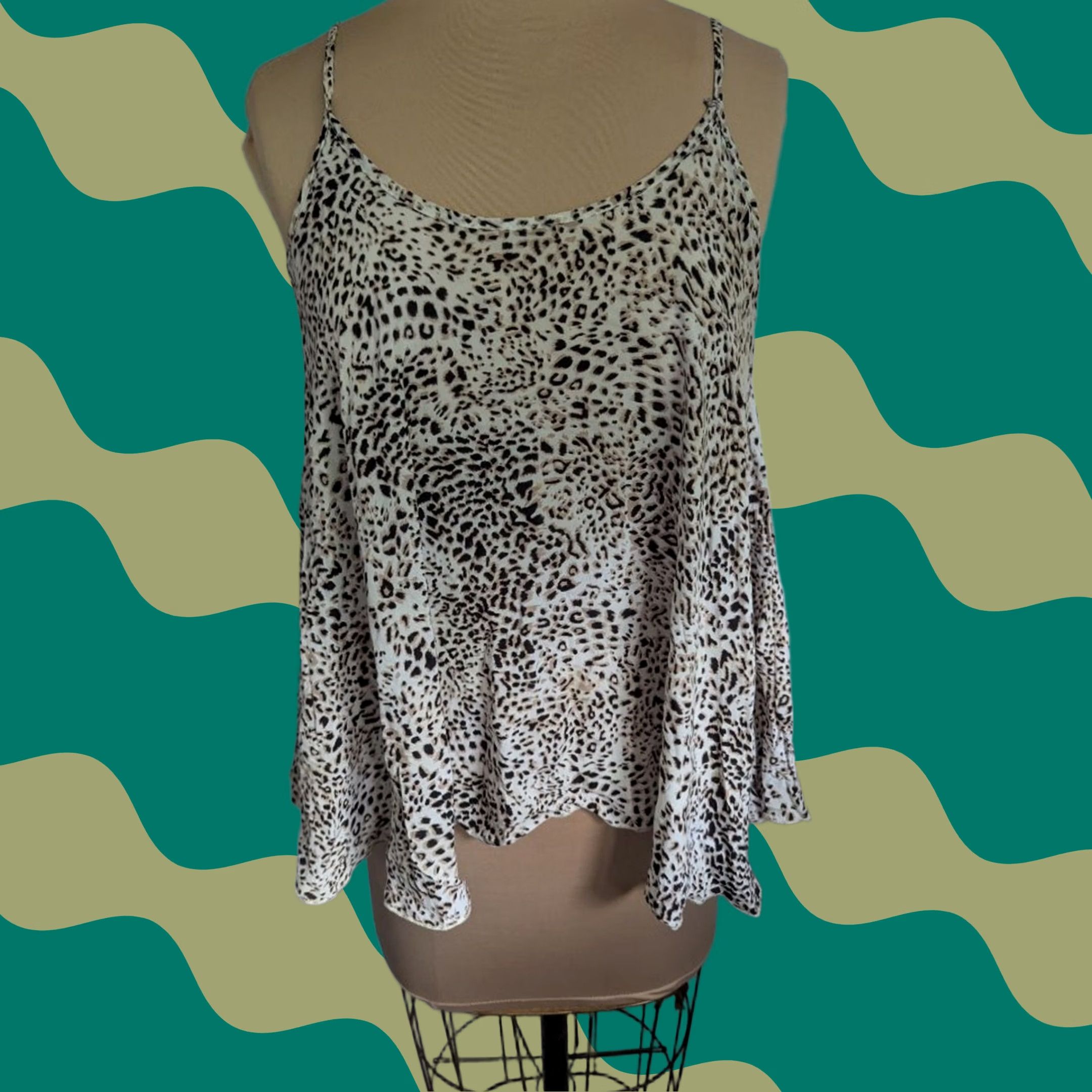 Vintage Kirra Leopard Print Trapeze Top Spaghetti Strap Women’s Sz S Asymmetrical Hem Tank Brown Error Size S / US 4 / IT 40 - 1 Thumbnail