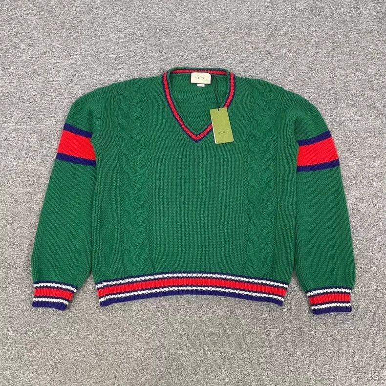 Gucci Gucci Green V-neck knitted sweater 2502-Nextarrow Size US M / EU 48-50 / 2 - 1 Thumbnail