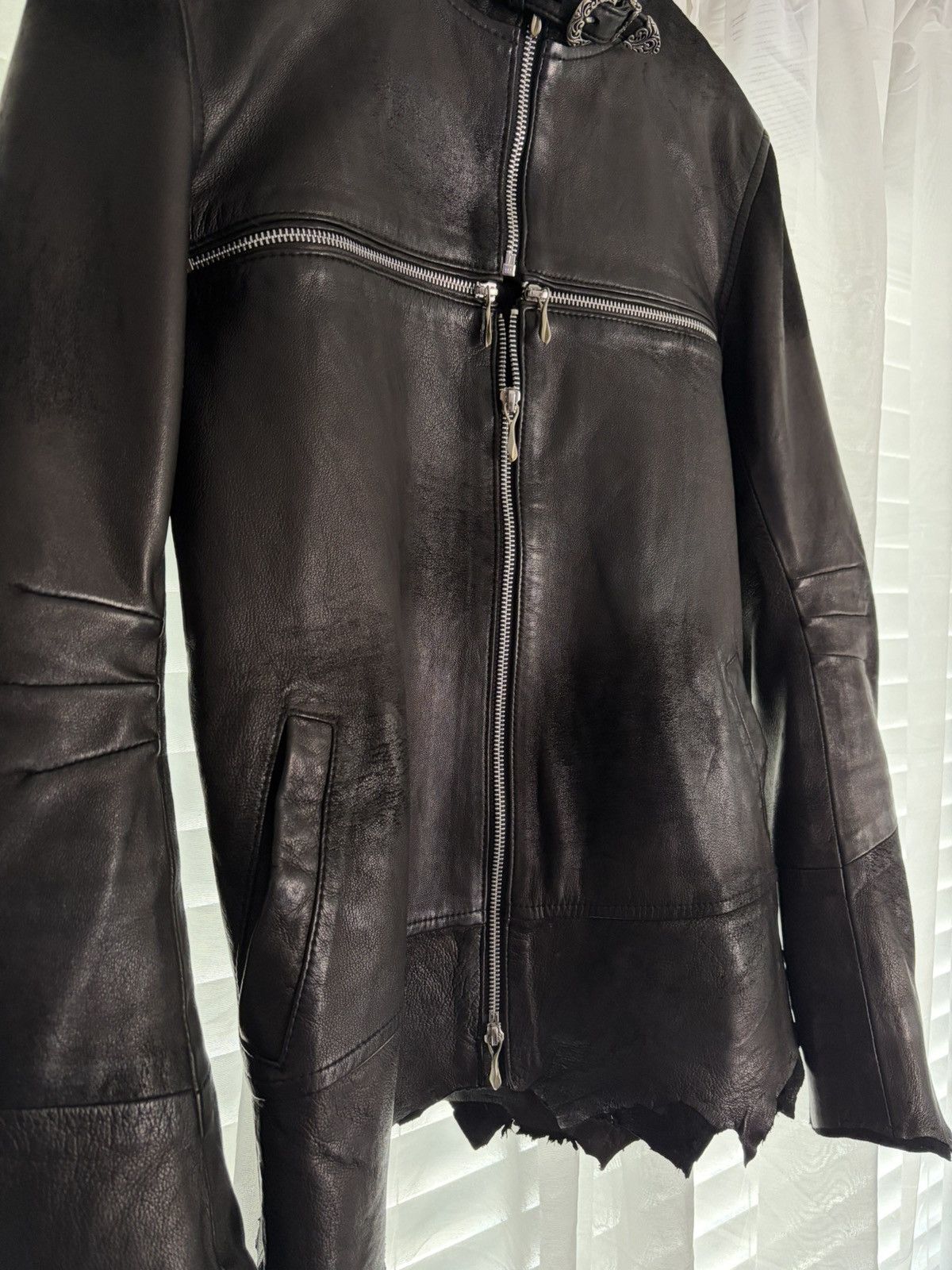 14th Addiction 14th Addiction Black Leather Cross Zip Jacket Size US S / EU 44-46 / 1 - 3 Thumbnail