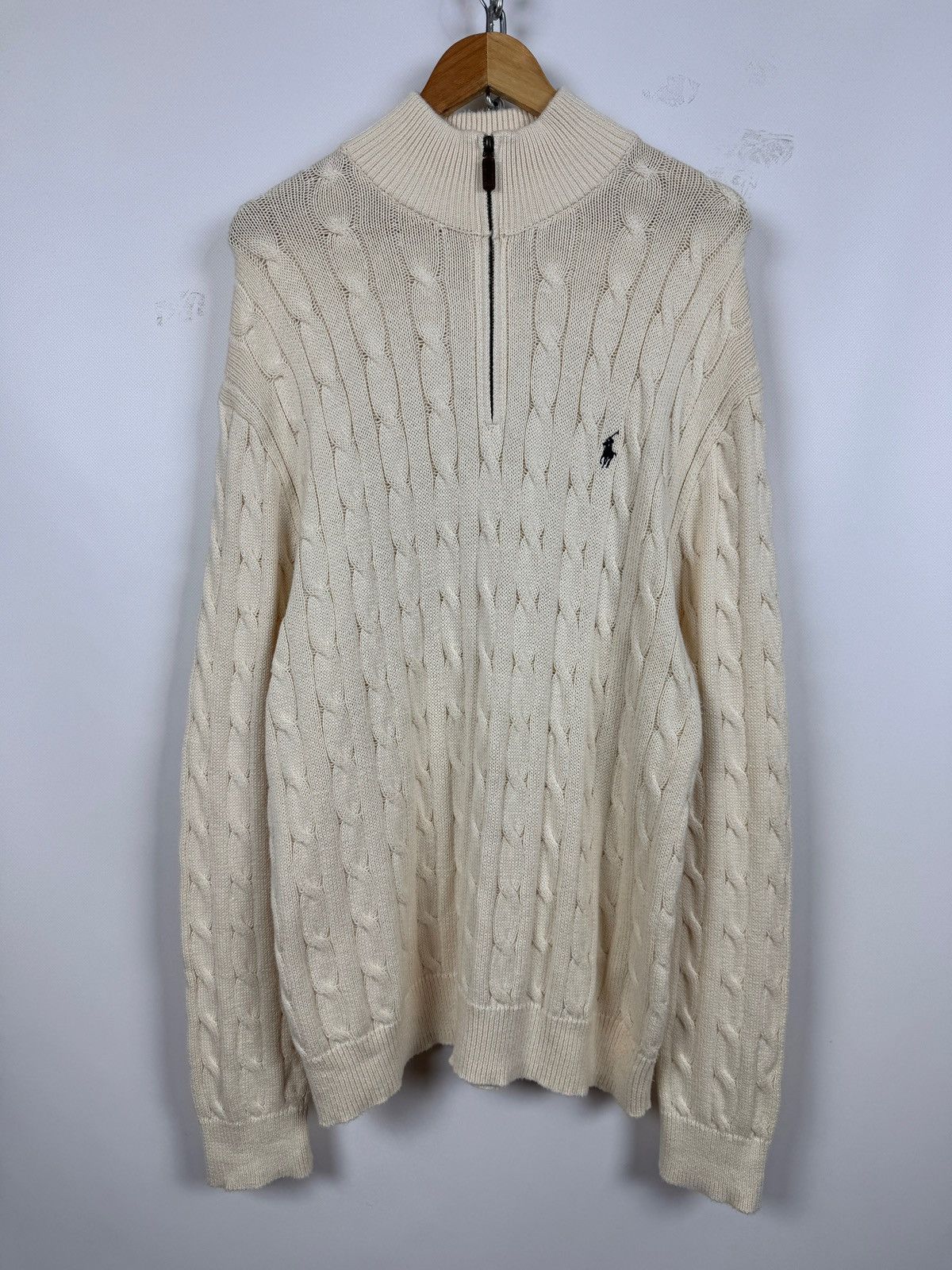 Polo Ralph Lauren Polo Ralph Lauren Cable Knit Quarter Zip Mock Neck Sweater Size US XXL / EU 58 / 5 - 1 Thumbnail