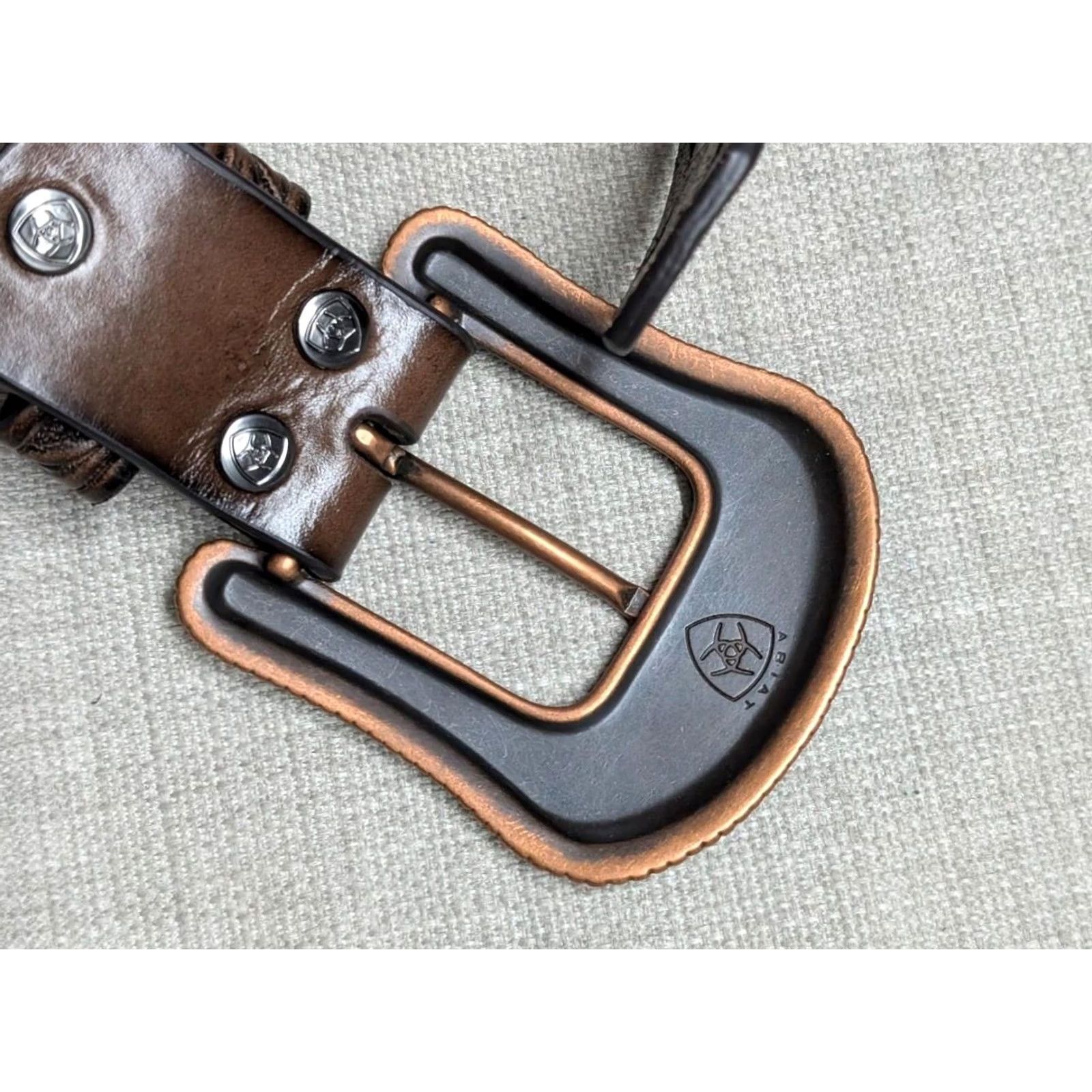 Ariat VINTAGE Ariat Western Belt 30 Brown Leather Cowhide Tooled Cut-Out Buckle Laced Belt Mens Size 30 - 6 Thumbnail