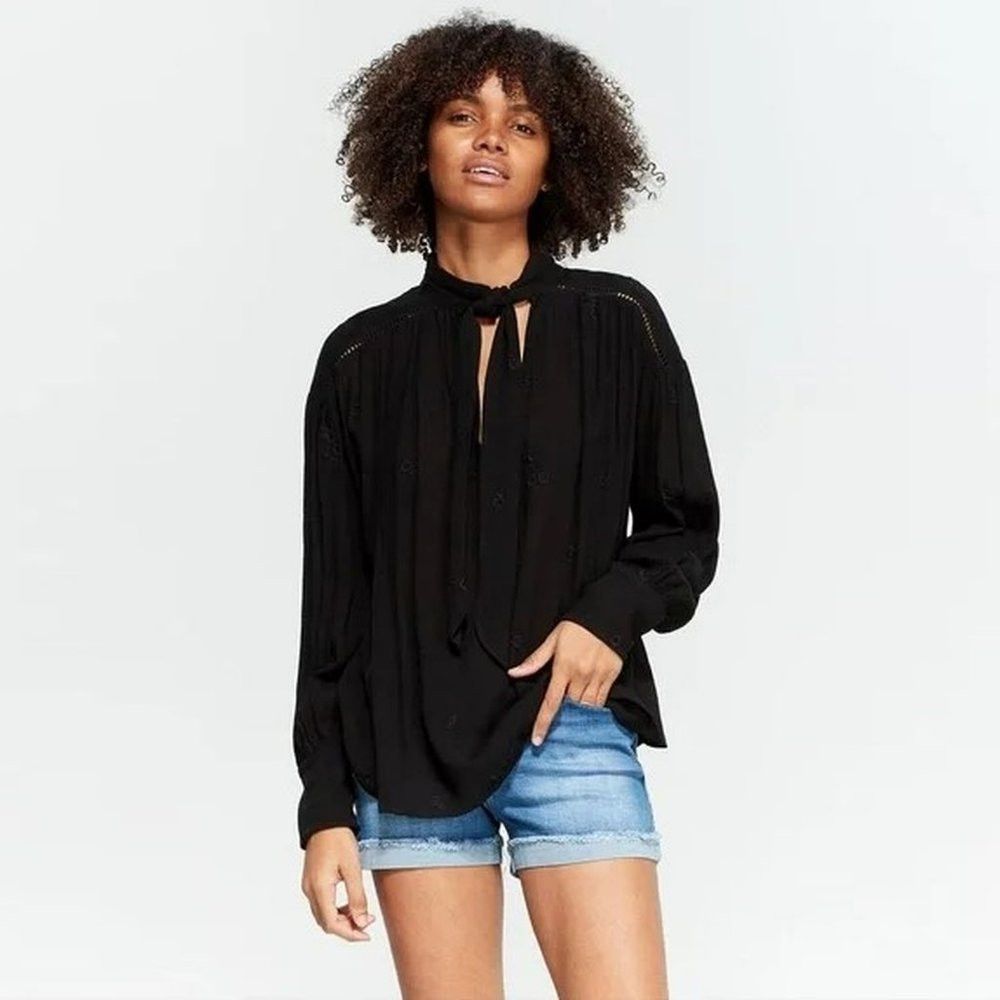 Free People NWT New Free People Black Wishful Moments Blouse Size XS Size XS / US 0-2 / IT 36-38 - 1 Thumbnail