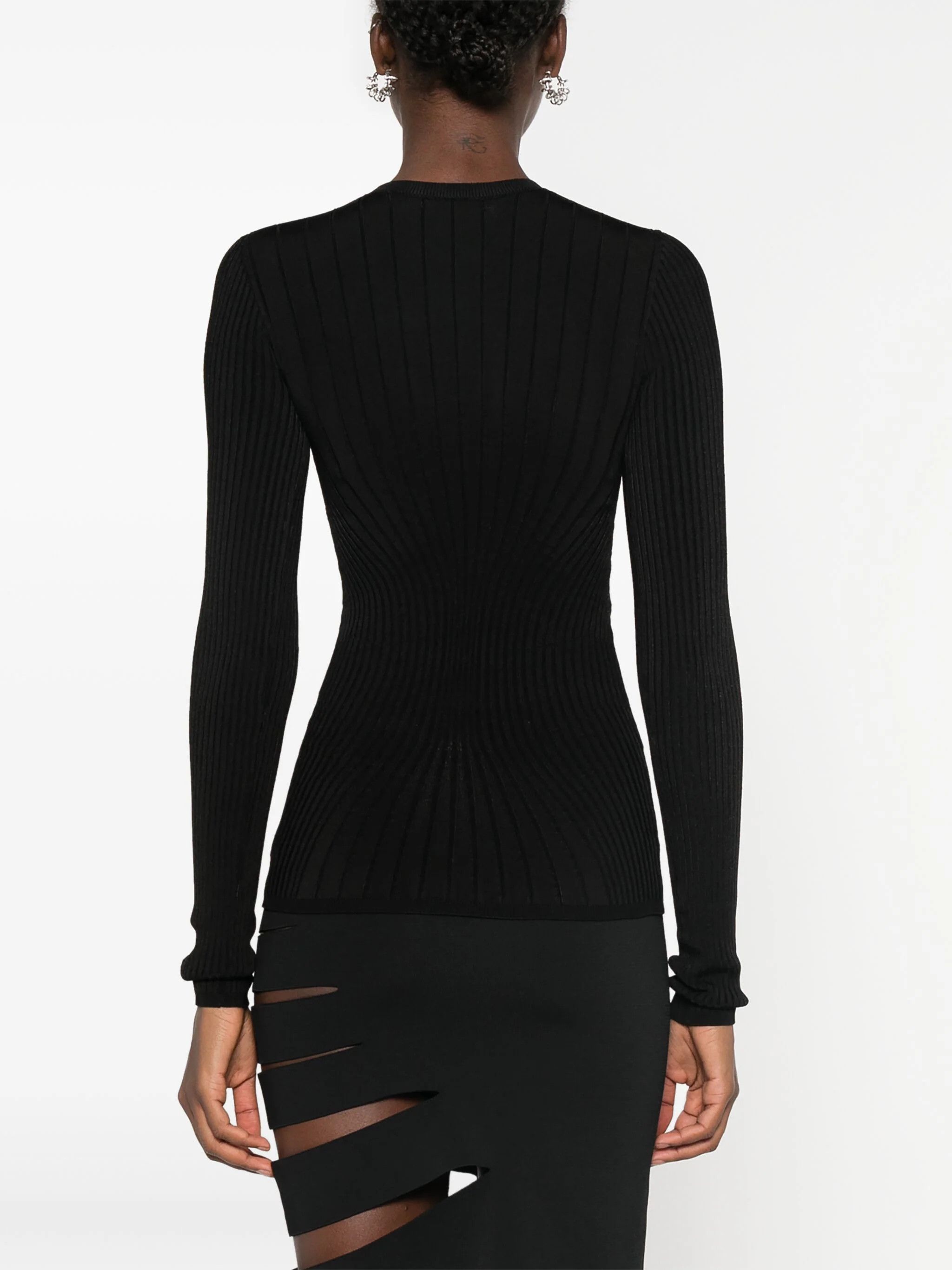 Mugler o1s22i1n1024 Long Sleeves Ribbed Knit Top in Black Size M / US 6-8 / IT 42-44 - 4 Thumbnail