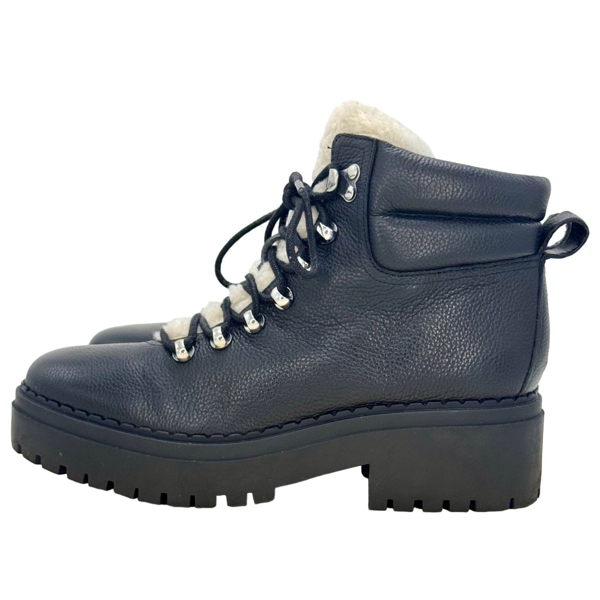 Marc Fisher Marc Fisher Black Leather LTD Nairy Sherpa Lined Lace Up Hik Size US 8 / IT 38 - 4 Thumbnail