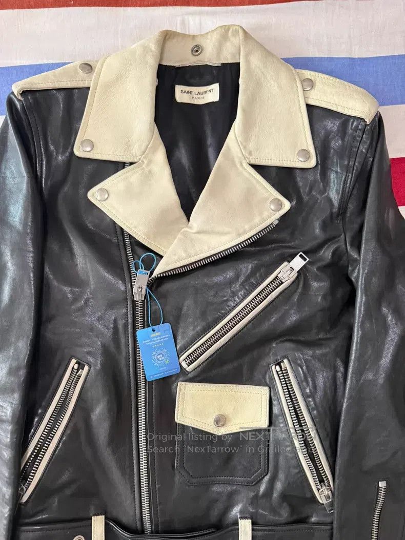 Saint Laurent Paris Saint Laurent Paris Black and White Motorcycle Leather Jac Size US M / EU 48-50 / 2 - 2 Thumbnail