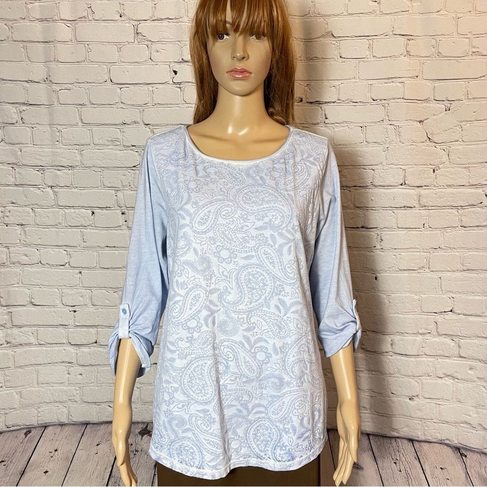 Chicos Chico's Cotton Blue Tie Dye 3/4 Sleeve Top Size 2 US L Size L / US 10 / IT 46 - 1 Thumbnail