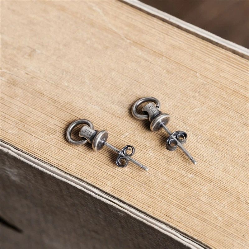 Jewelry Knocker Pull Ring Stud Earrings 925 Sterling Ear Studs Charm Size ONE SIZE - 4 Thumbnail