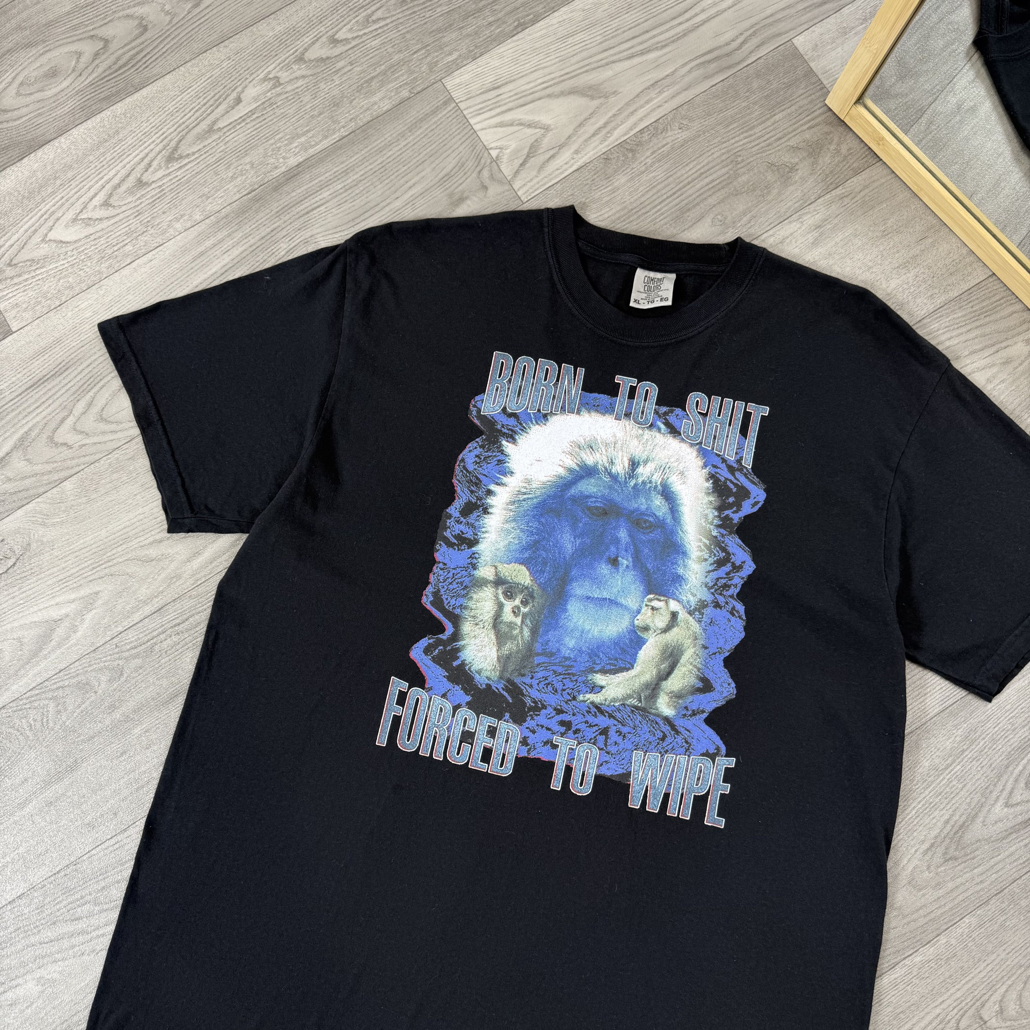 Vintage Vintage Born to Shit Forced to Wipe Humor Black Tee Shirt Size US XL / EU 56 / 4 - 4 Thumbnail