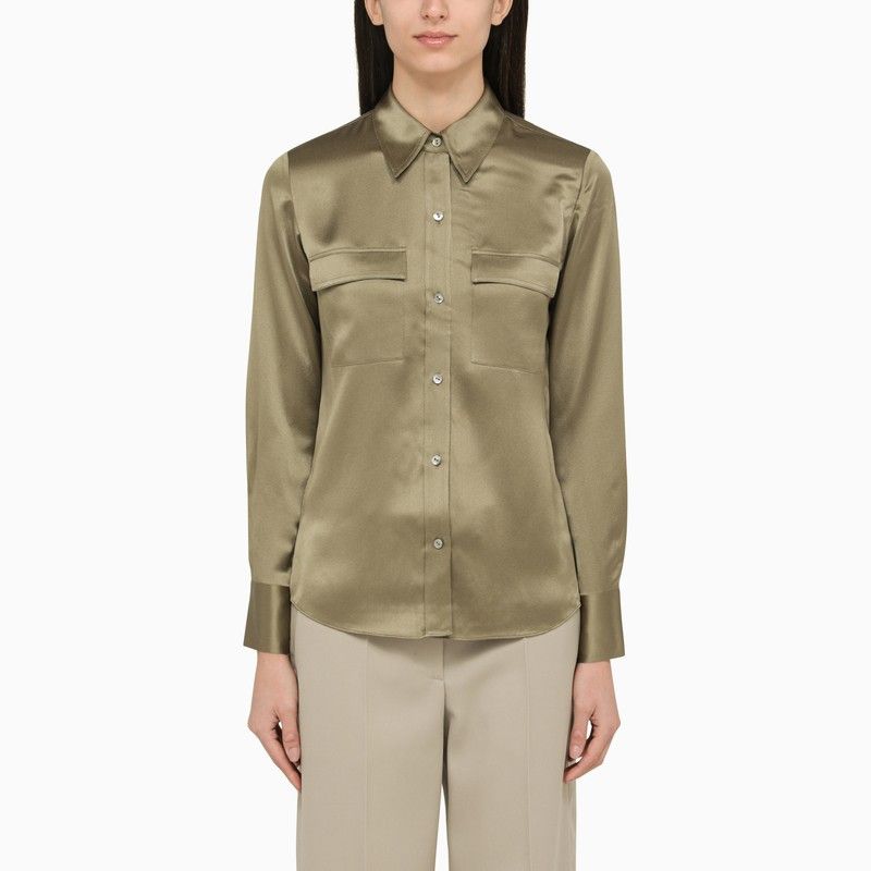 image of Vince Classic Green Silk Shirt, Women's (Size Medium)