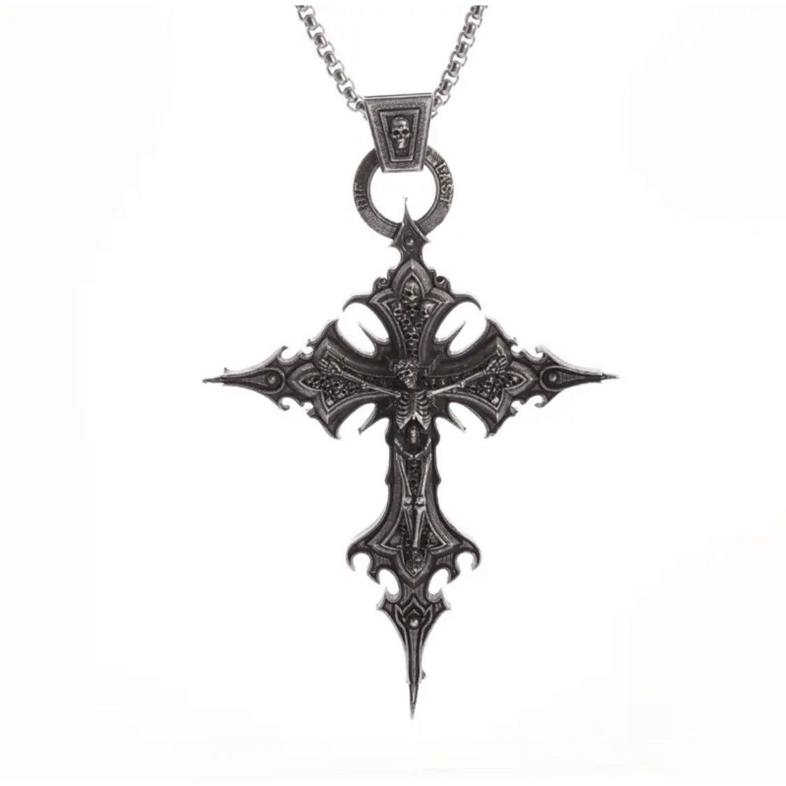 Jewelry Skeleton Cross Skull Necklace in Silver, Men's