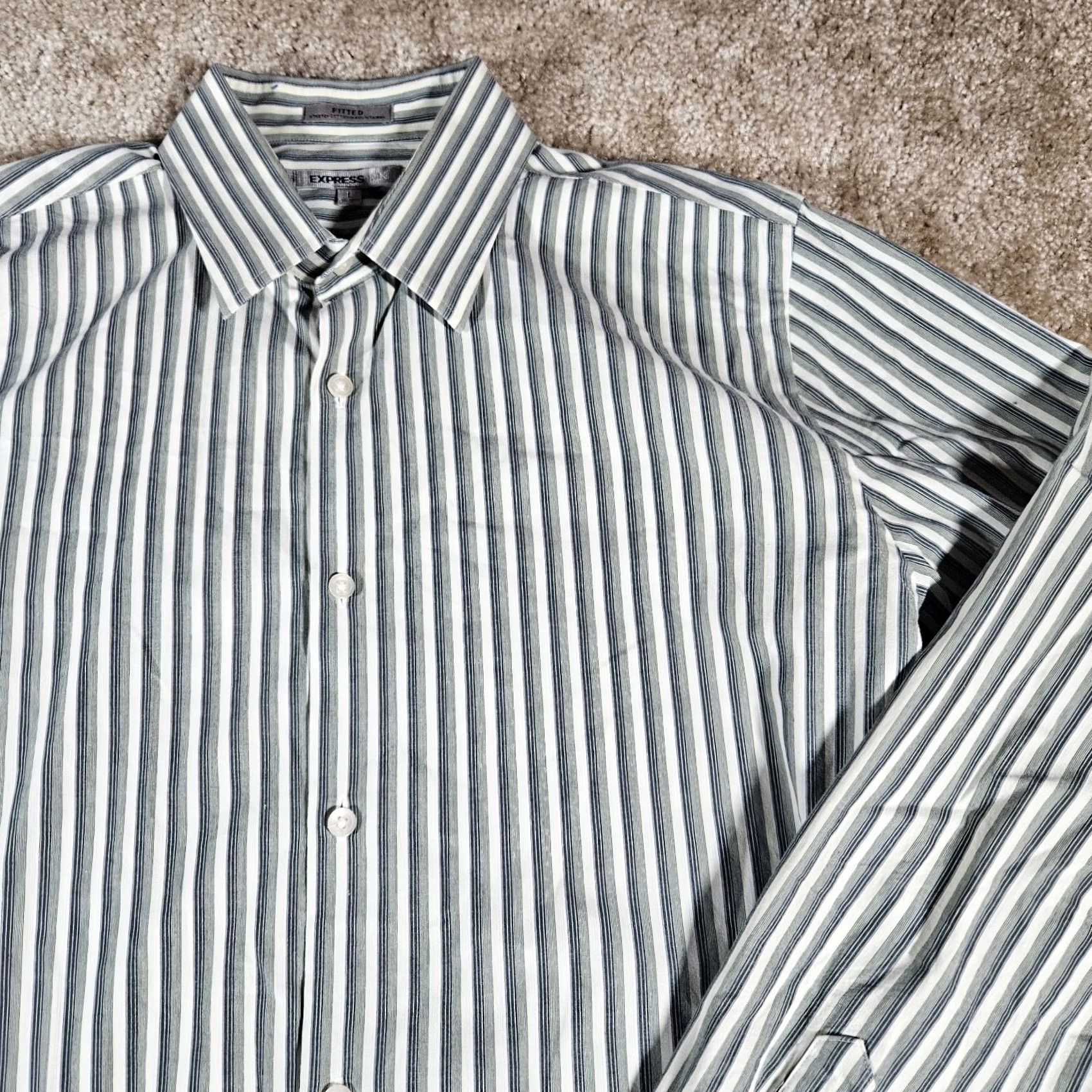 Express Express Shirt Mens Large White Green Button Up Modern Fit Stretch Size US L / EU 52-54 / 3 - 2 Thumbnail