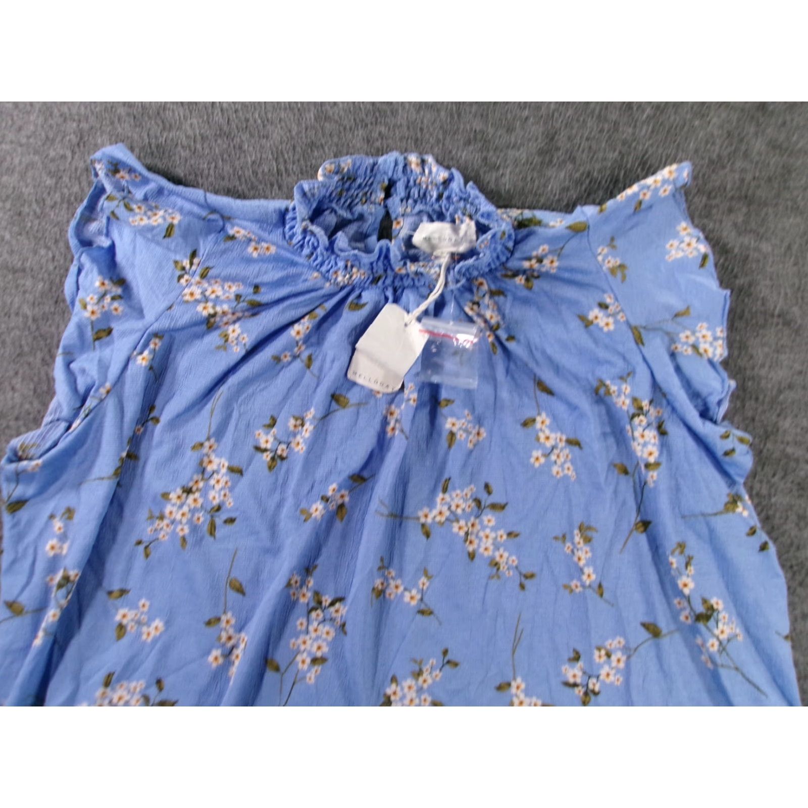 Vintage VINTAGE Melloday Blouse Women L Blue Floral Bohemian Flutter Sleeve High Neck Ruffle Puff Pullover Casual Dressy All Seasons Size L / US 10 / IT 46 - 2 Thumbnail