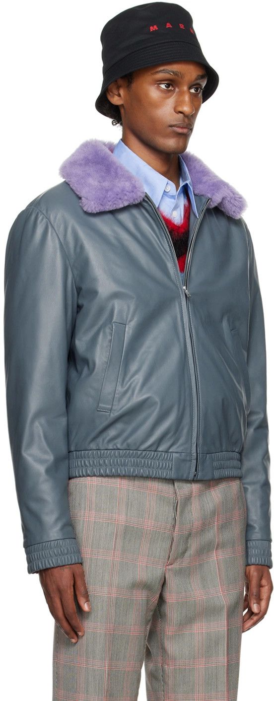 Marni o1w1db11125 Contrast Leather Jacket in Grey Size US L / EU 52-54 / 3 - 2 Thumbnail