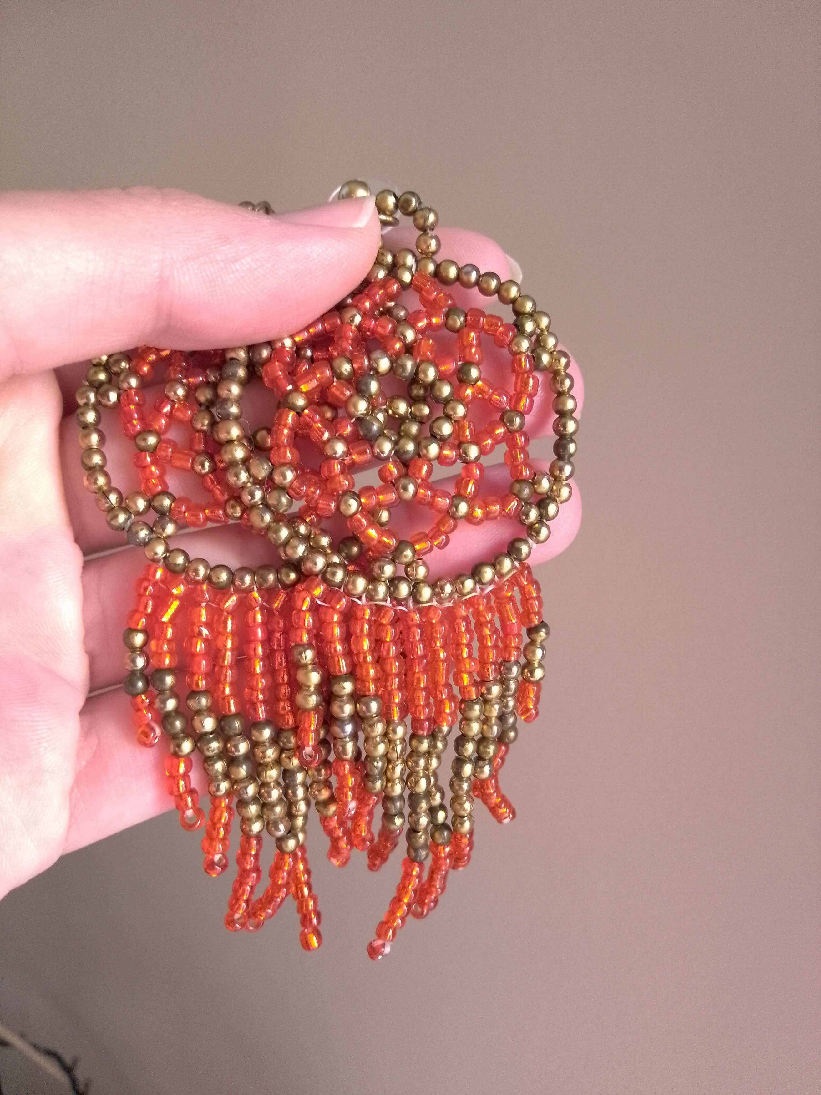 Handmade Earrings Ethnic Lucky Chimes Long Bangs Red/Gold Size ONE SIZE - 2 Thumbnail
