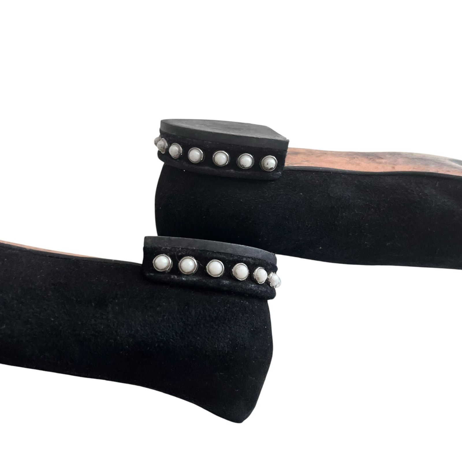Stuart Weitzman Stuart Weitzman Chicpearl Black Suede Faux Pearl Flats Size US 8 / IT 38 - 8 Thumbnail