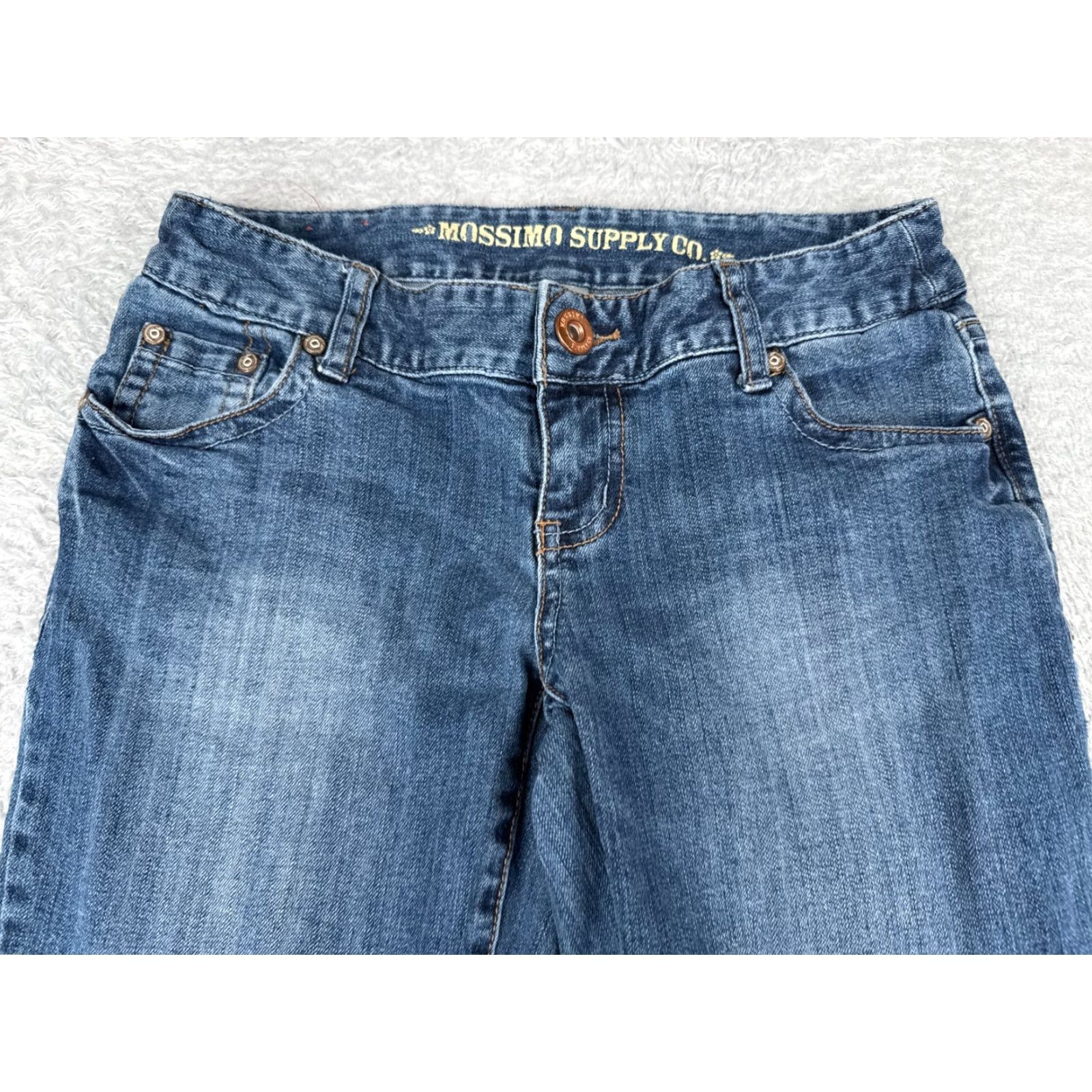Mossimo Mossimo Jeans Juniors 5 Blue Denim Flared Distressed Cotton Blend 27x31 Size 27" / US 4 / IT 40 - 4 Thumbnail