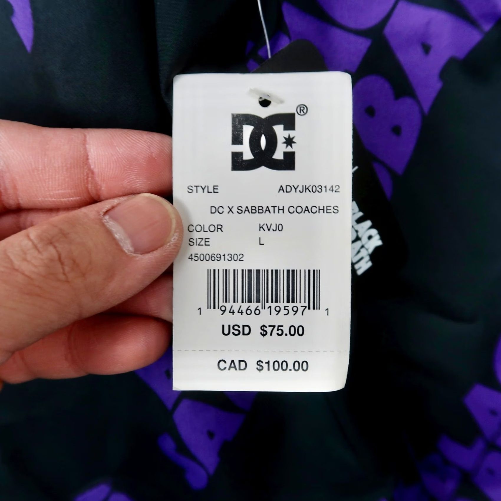 Vintage DC Shoes x Black Sabbath Coaches Jacket Mens L Black Purple NWT ADYJK03142 Size US L / EU 52-54 / 3 - 5 Thumbnail