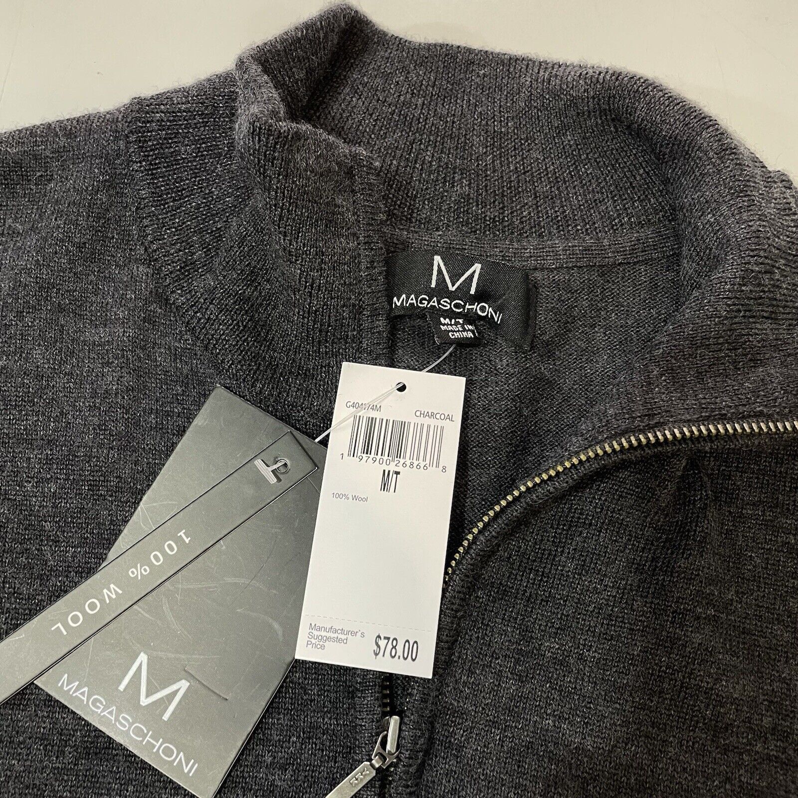 Magaschoni Magaschoni Men’s Merino Wool 1/4 Zip Sweater Gray Sz M Tall Size US M / EU 48-50 / 2 - 2 Thumbnail
