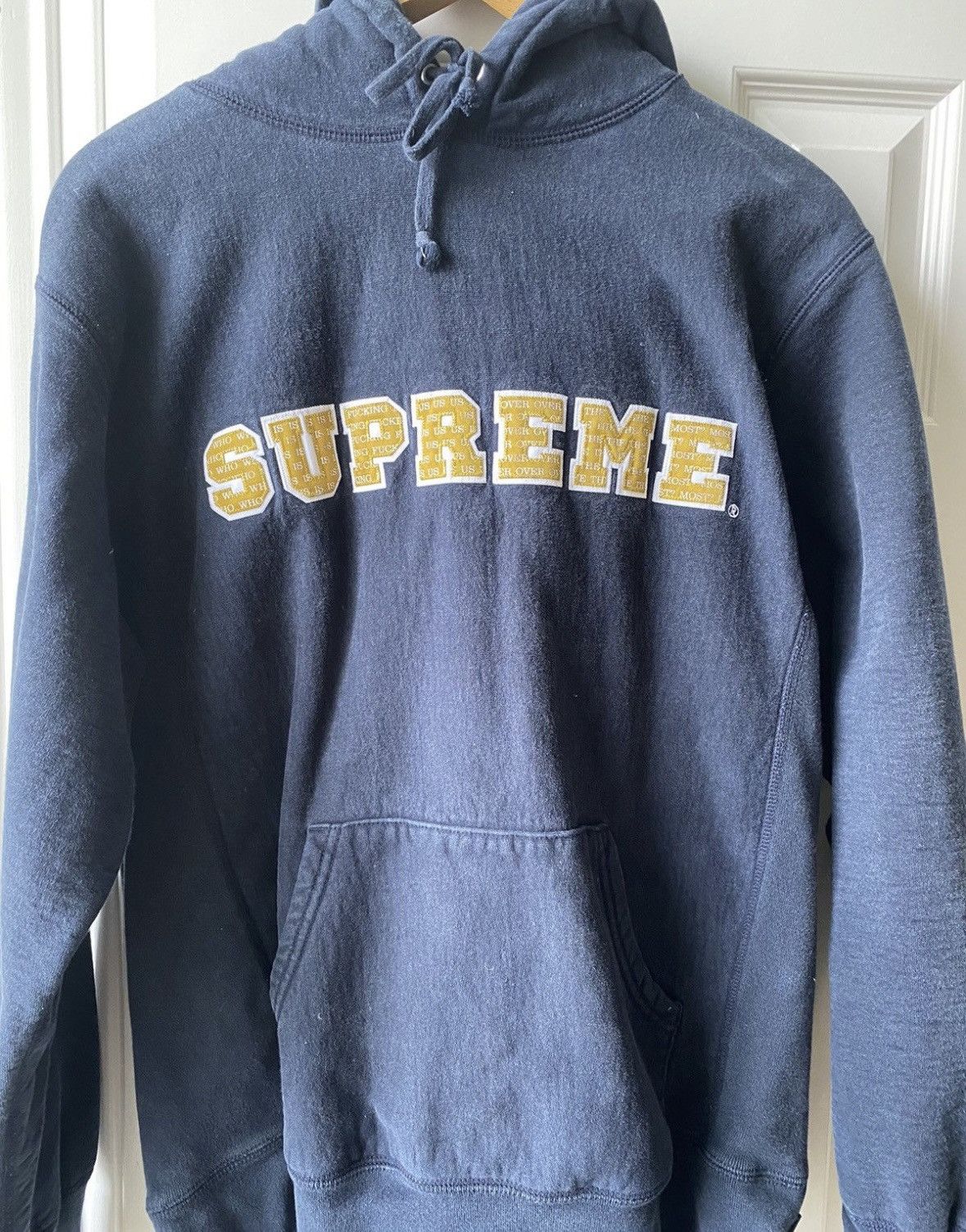 Navy Blue Supreme Logo Hoodie