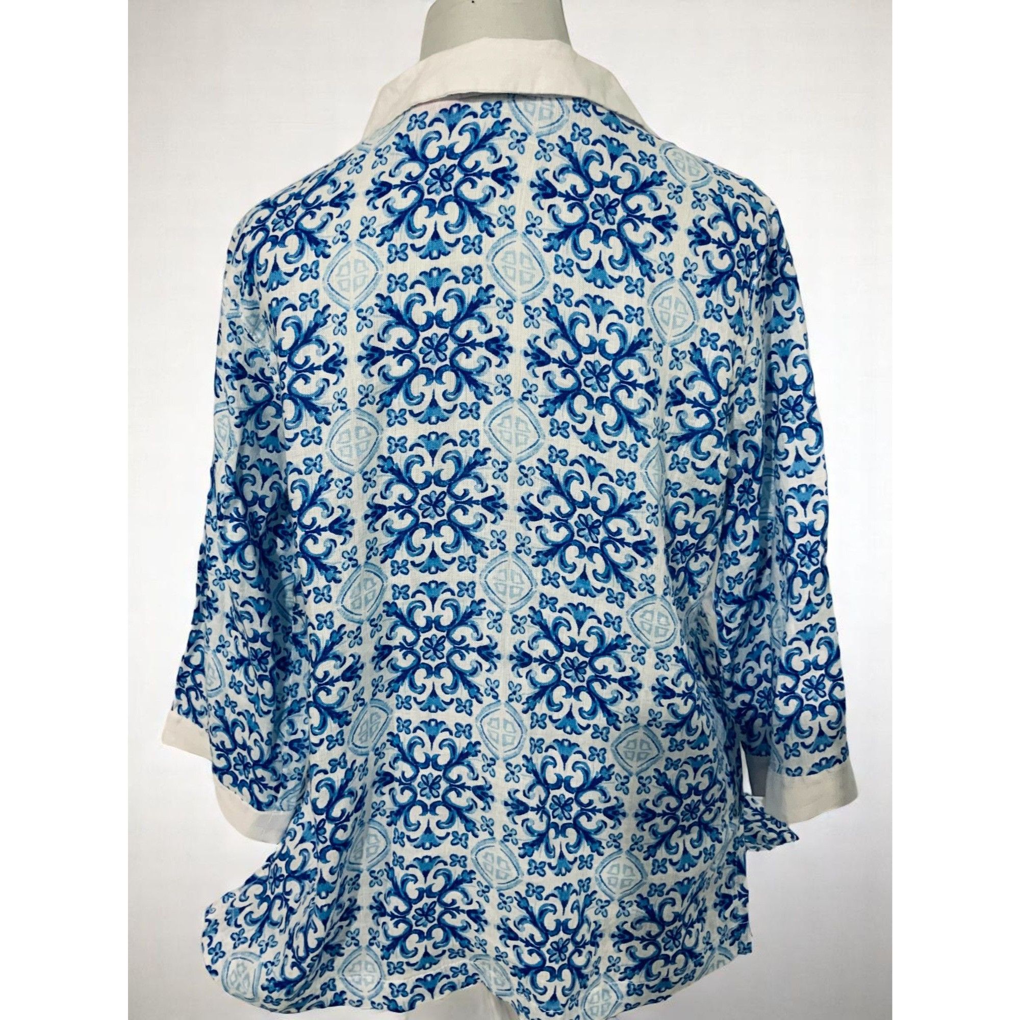 Isaac Mizrahi Isaac Mizrahi Blue White Quarter Sleeve Linen Top Small Size S / US 4 / IT 40 - 3 Thumbnail