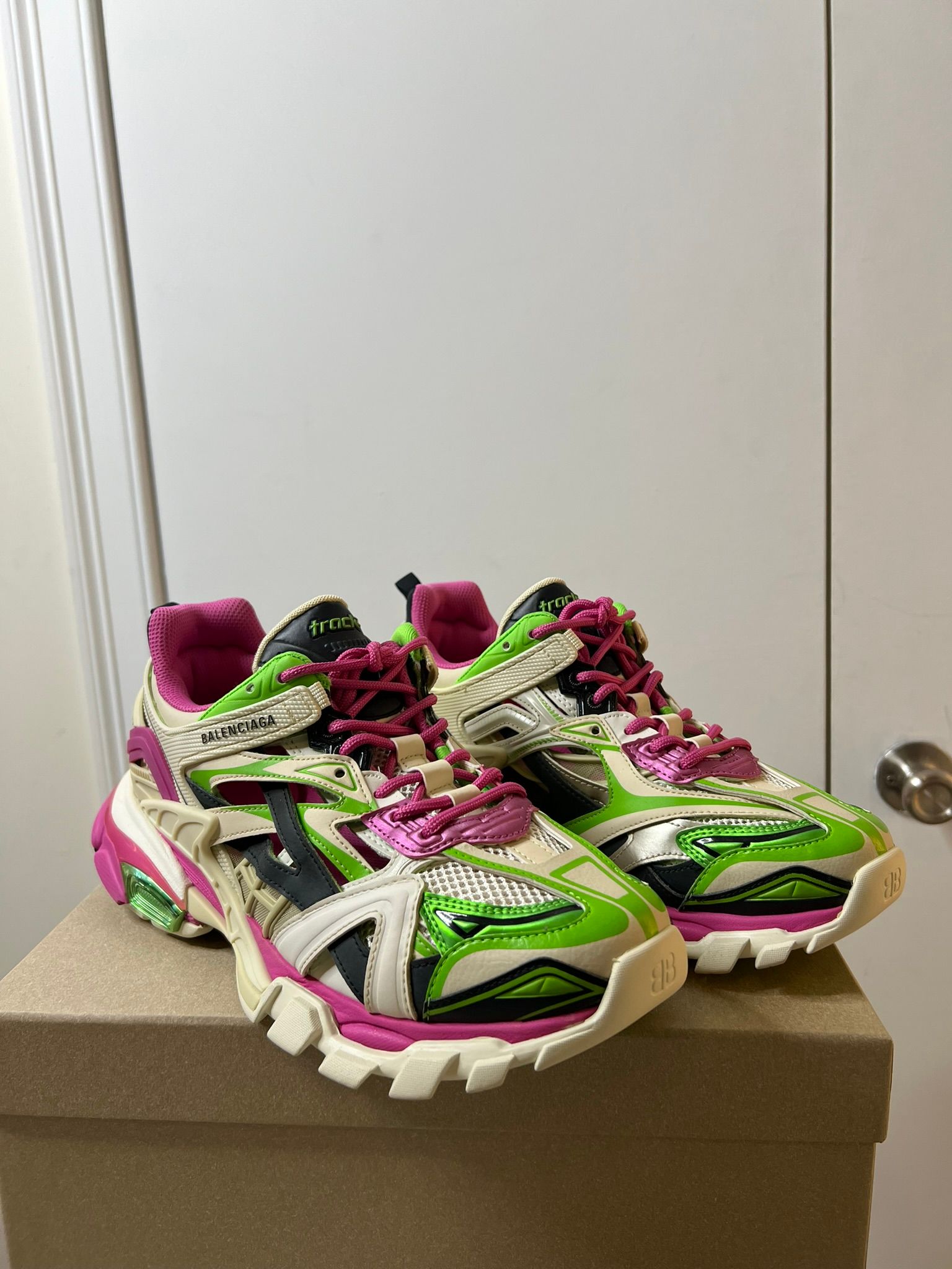 Pre-owned Balenciaga Green/pink/white Track 2 Size 41 Shoes