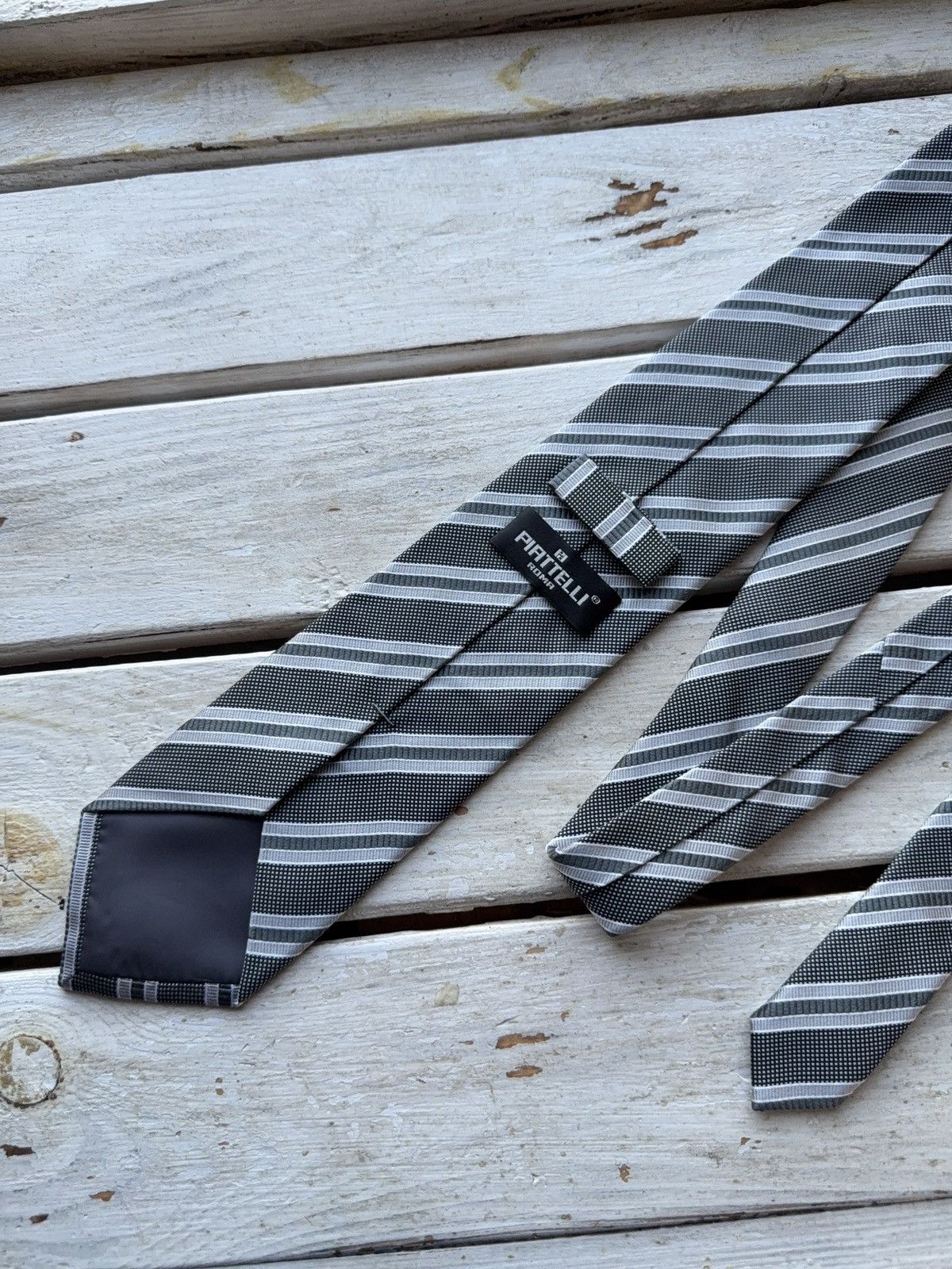 Designer × Piattelli Classic Piattelli Silk Tie Black Gray Stripe Made in Italy Size ONE SIZE - 5 Thumbnail