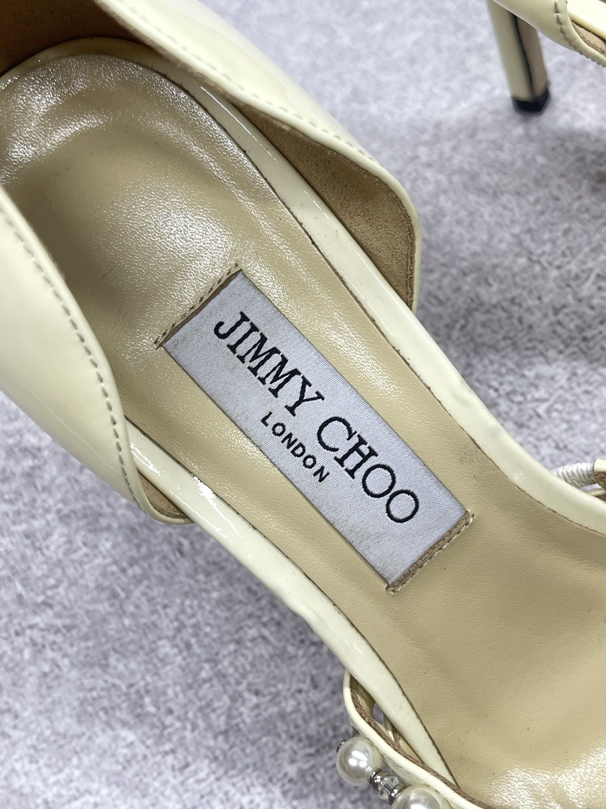Jimmy Choo Jimmy Choo Beige Patent Leather Aurelie 85 Pump Heels Size US 9 / IT 39 - 14 Thumbnail