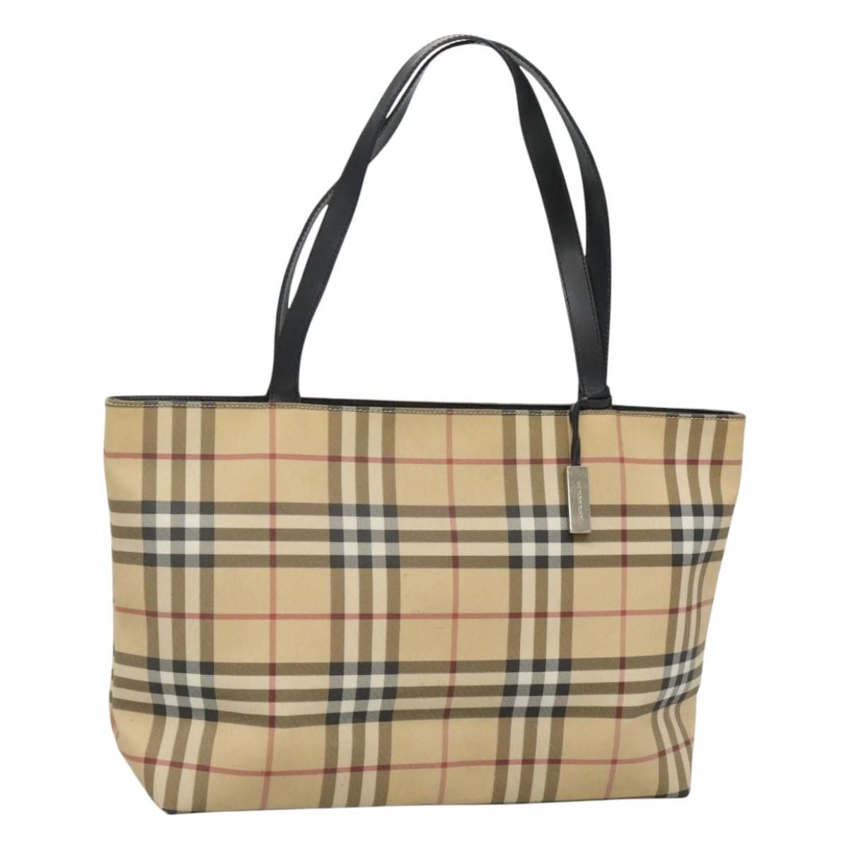 Burberry Nova Check Shoulder Bag Pvc Beige Silver Auth 118226 in Beige/Silver, Women's