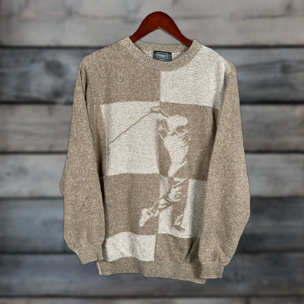 Haggar VINTAGE Haggar Tour Golf Sweater Adult Medium Beige Crewneck Geometric 90s Golf Preppy Mens Regular Pullover Sweater Size US M / EU 48-50 / 2 - 1 Thumbnail