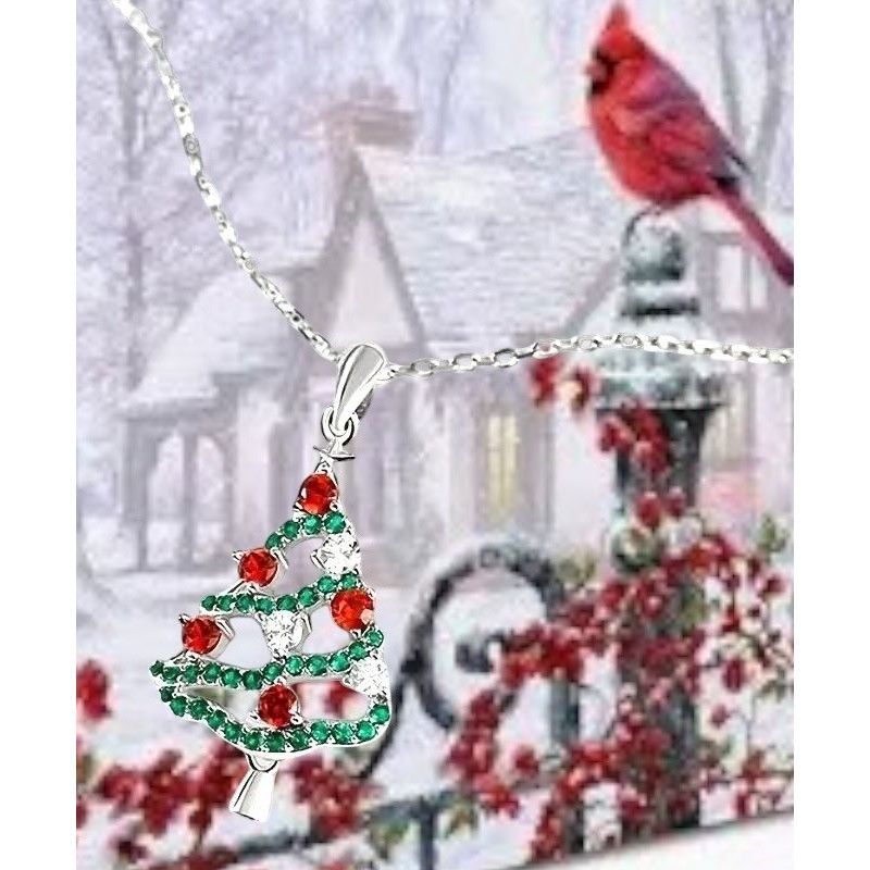 Handmade Christmas Tree Necklace New Red Green Crystals Mother Daught Size ONE SIZE - 2 Thumbnail