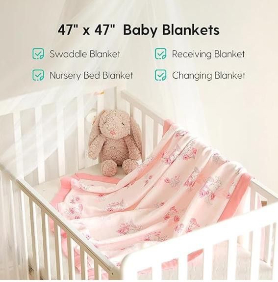 NBDN Nobrandedon Muslin Baby Blanket, 4-Layer Muslin Cotton Swaddle 47 x 47 Size ONE SIZE - 4 Thumbnail