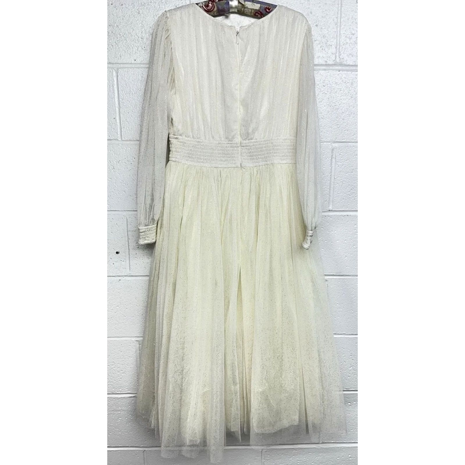 Vintage Ivy City Co. Steal Tulle Cream & Gold Glitter Long Sleeve Dress Women's Large Size L / US 10 / IT 46 - 4 Thumbnail