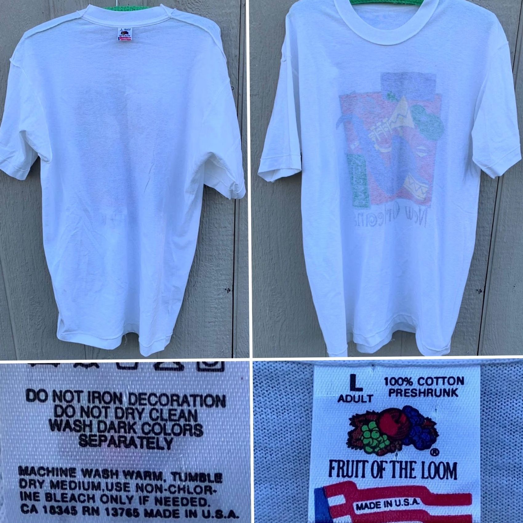 Fruit Of The Loom vintage New Orleans Jazz Zydeco t-shirt Out of Hand Graphics 1993 single stitch L White Cotton Men Graphic Tee Size US L / EU 52-54 / 3 - 6 Thumbnail