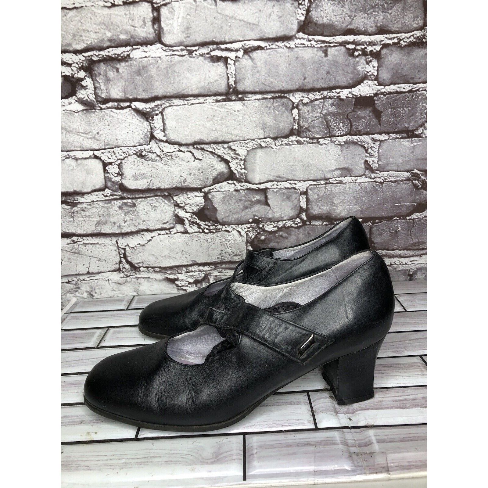 Beautiful Ful BeautiFeel Black Leather MaryJane Comfort Casual Pump Heels Size US 8.5 / IT 38.5 - 7 Thumbnail