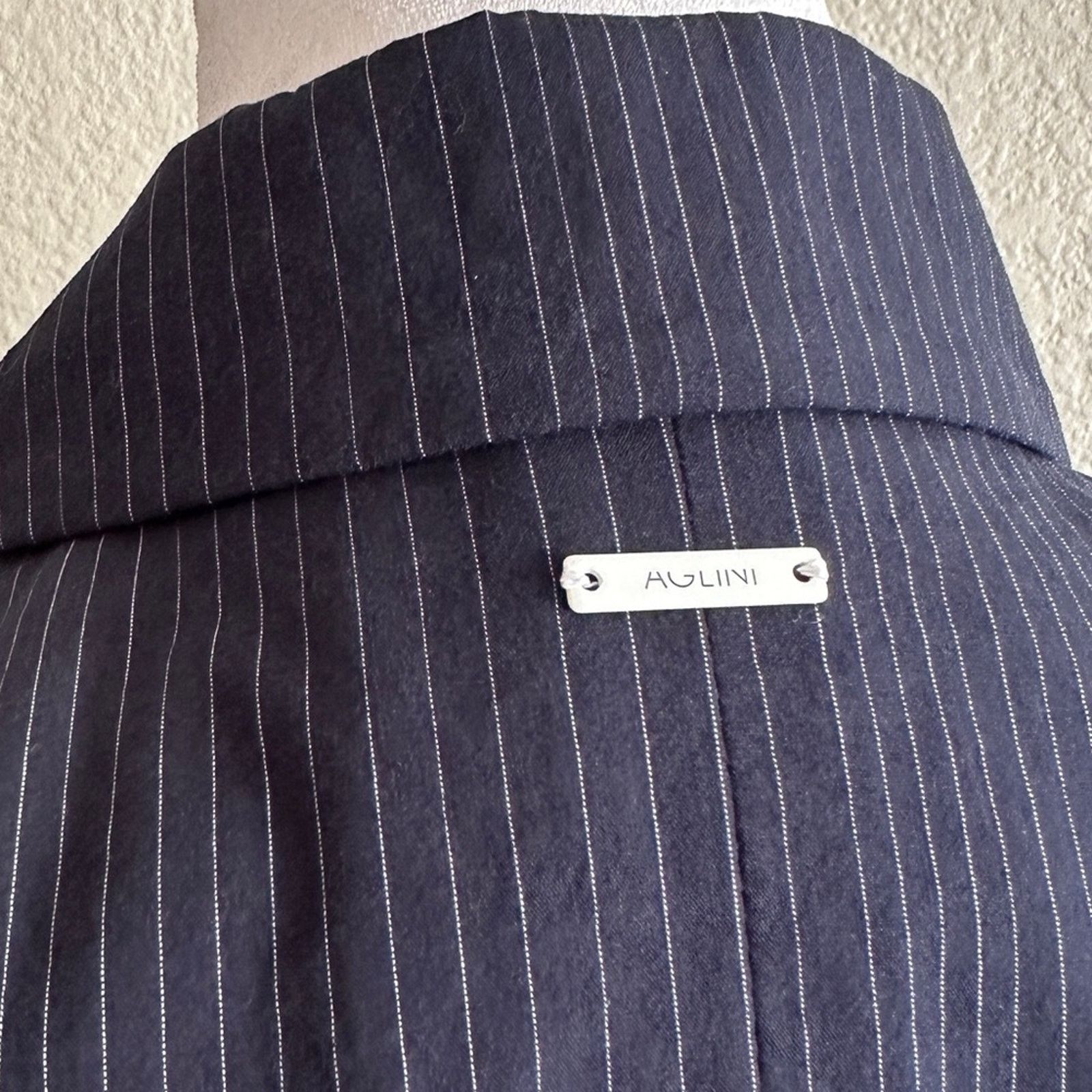 AGLINI AGLINI Pinstriped 100% COTTON Wrap Tie Blazer Blue White 42 Size M / US 6-8 / IT 42-44 - 9 Thumbnail