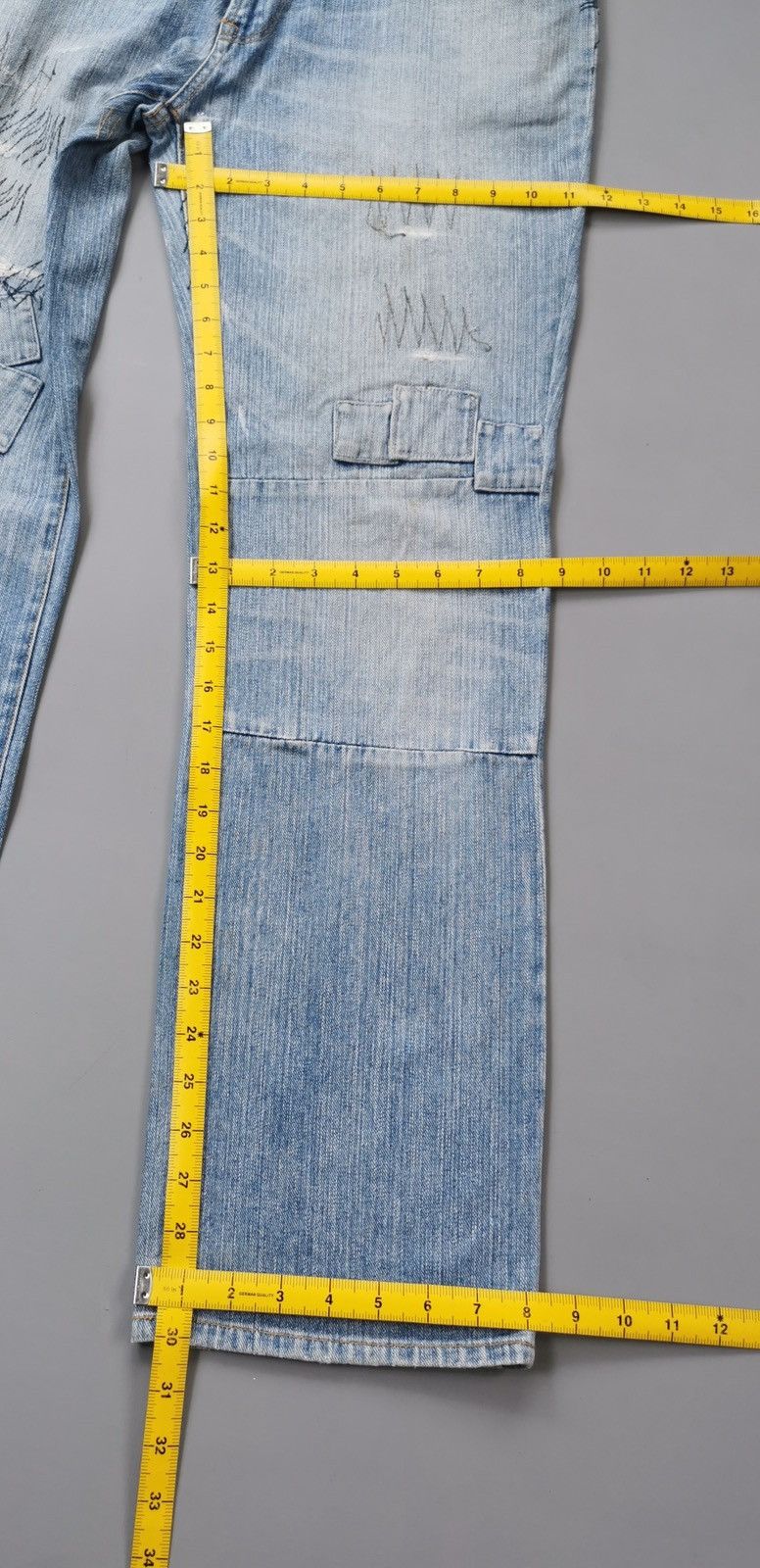 14th Addiction TTU Japan Patchwork Square Distressed Denim Jeans Size US 31 - 12 Thumbnail