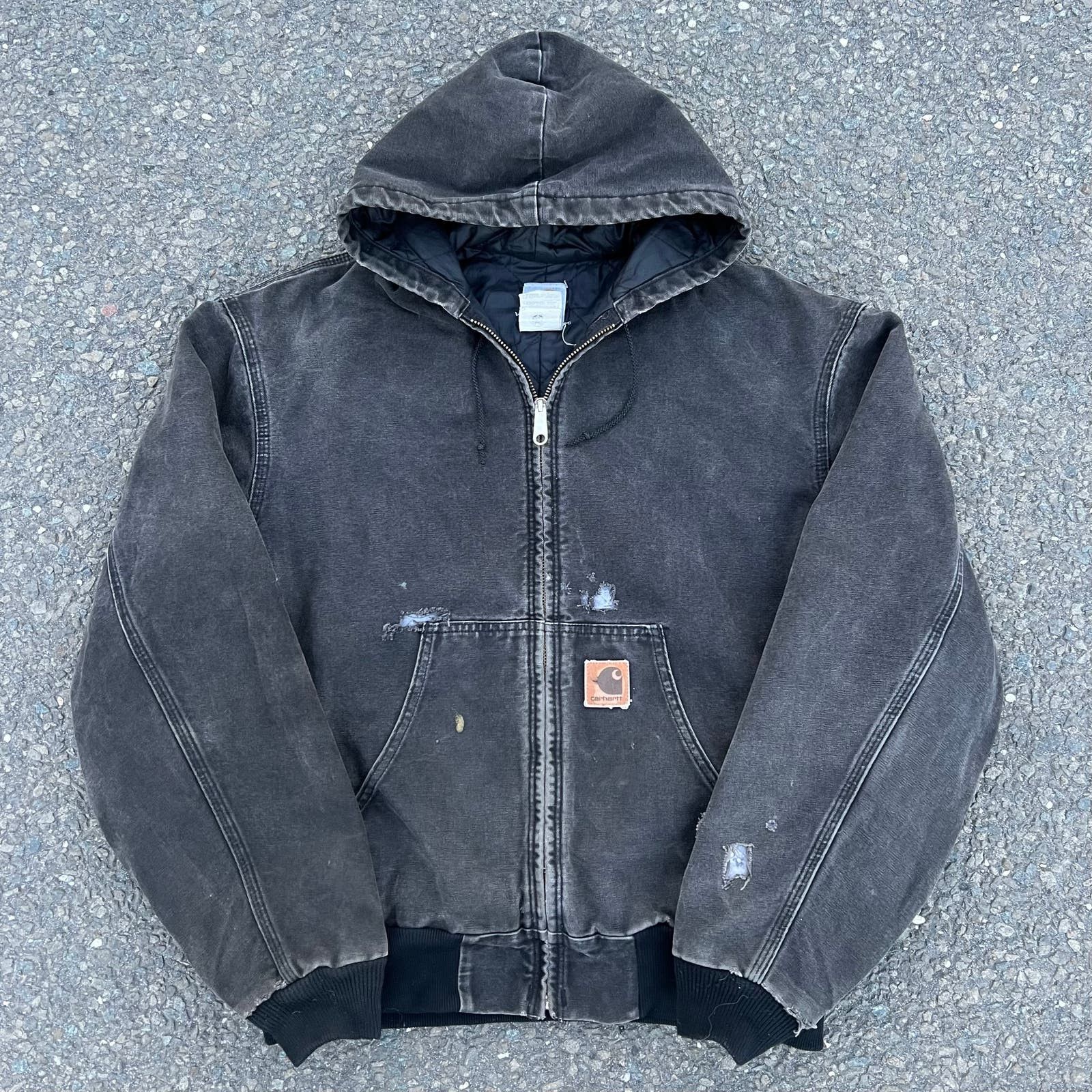 image of Faded Black Carhartt Work Wear Hooded Jacket, Men's (Size XL)