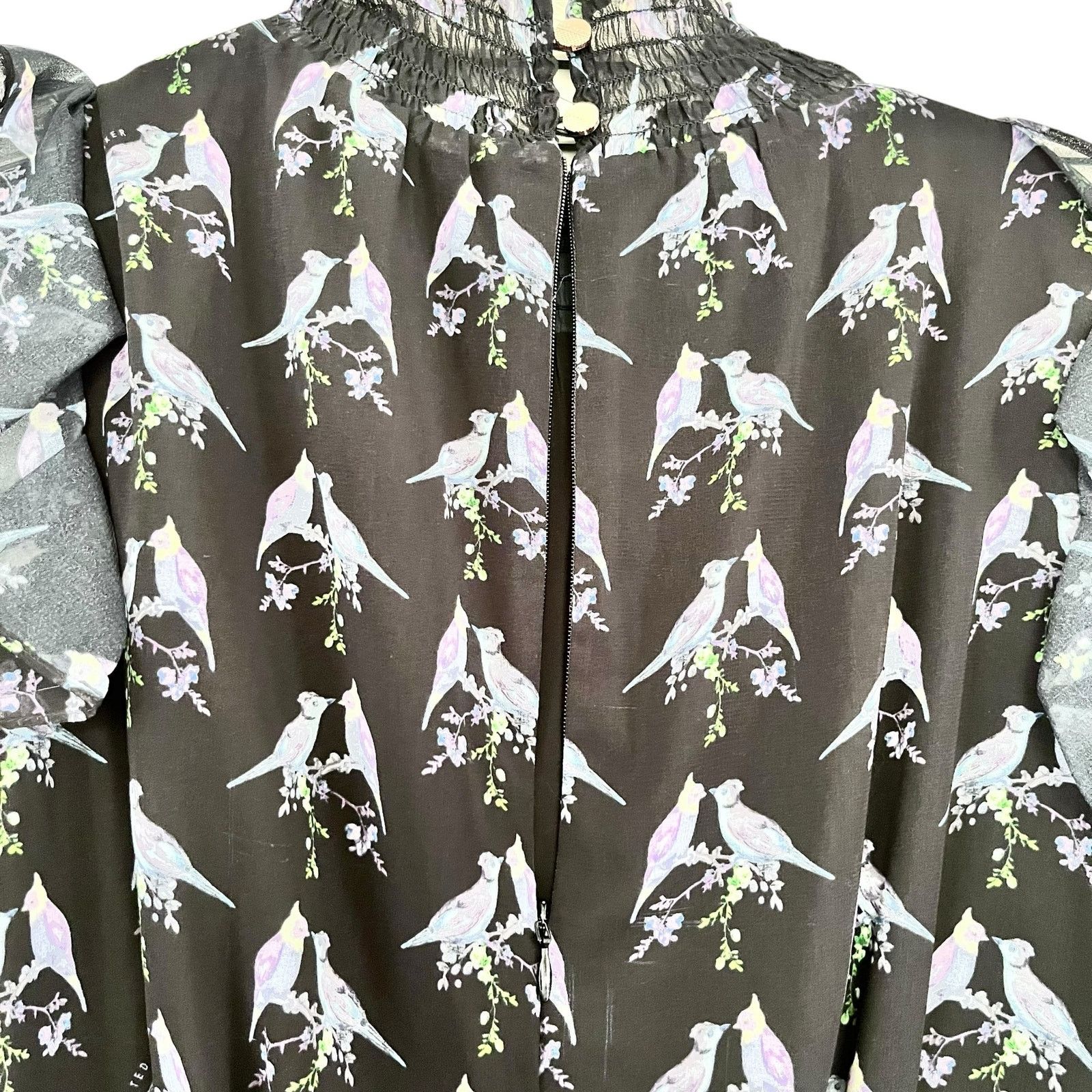 Ted Baker Ted Baker Hilaina Love Birds Black Cold-Shoulder Midi Dress Size M / US 6-8 / IT 42-44 - 10 Thumbnail