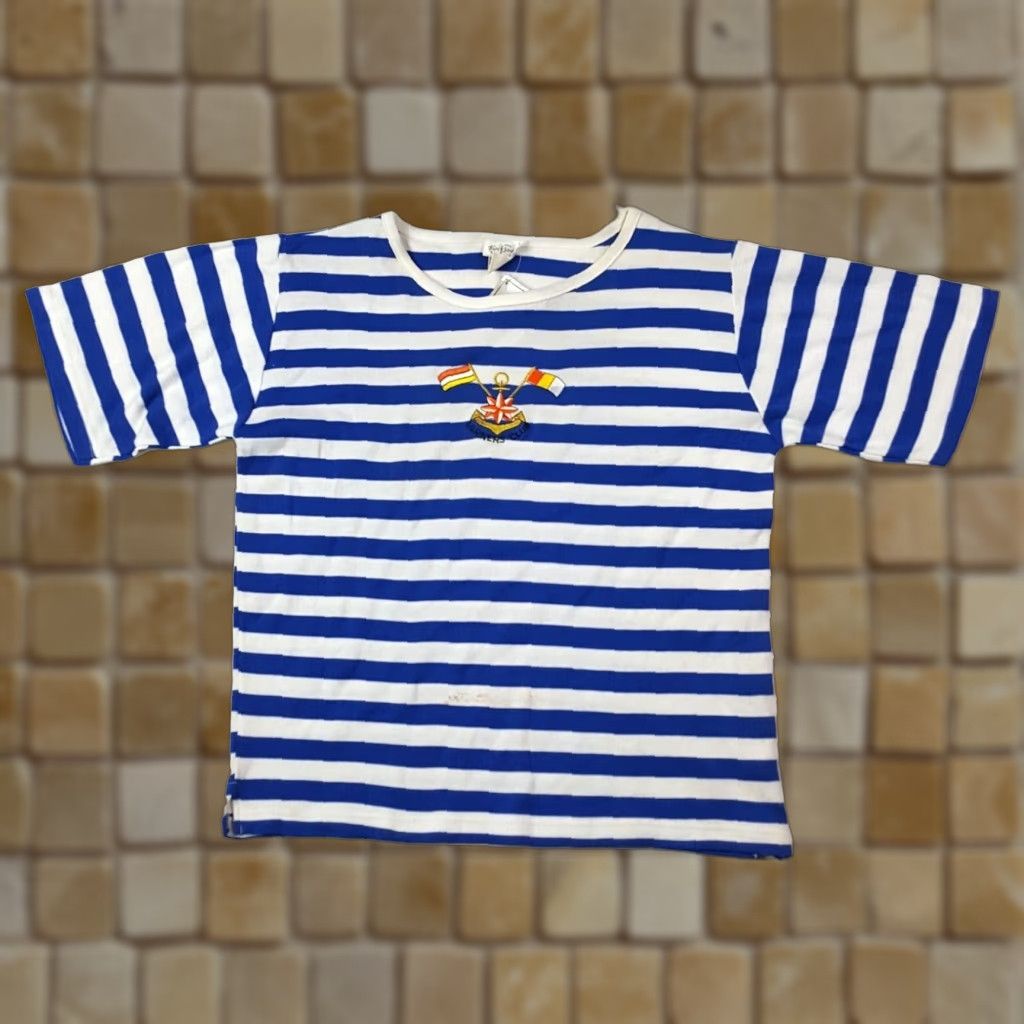 Nautica VINTAGE Tan Jay Mariners Club Women's Size Small Striped Blue T Shirt Top Sleeve Crew Neck Short Sleeve… Size S / US 4 / IT 40 - 1 Thumbnail